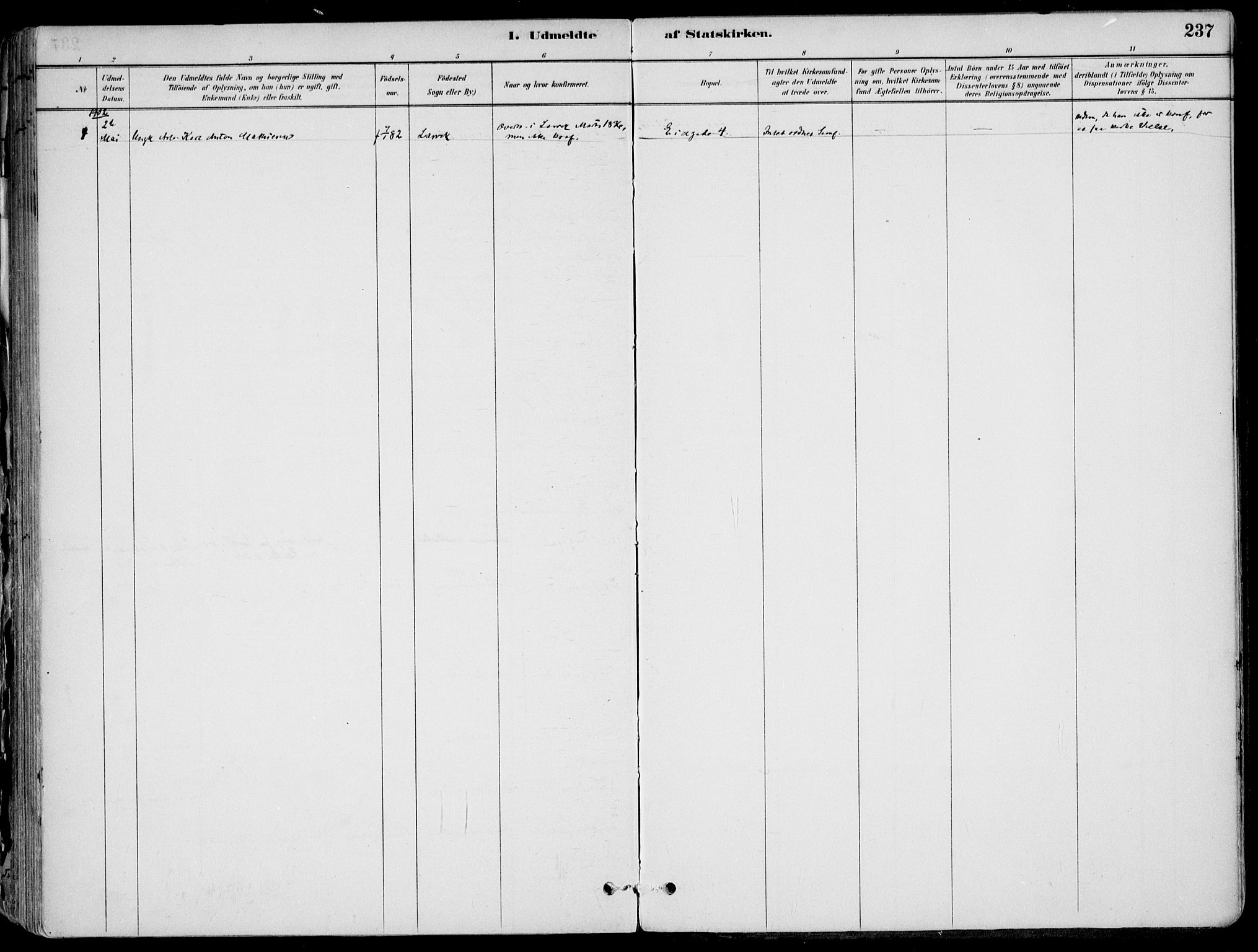 Larvik kirkebøker, SAKO/A-352/F/Fb/L0004: Ministerialbok nr. II 4, 1884-1902, s. 237