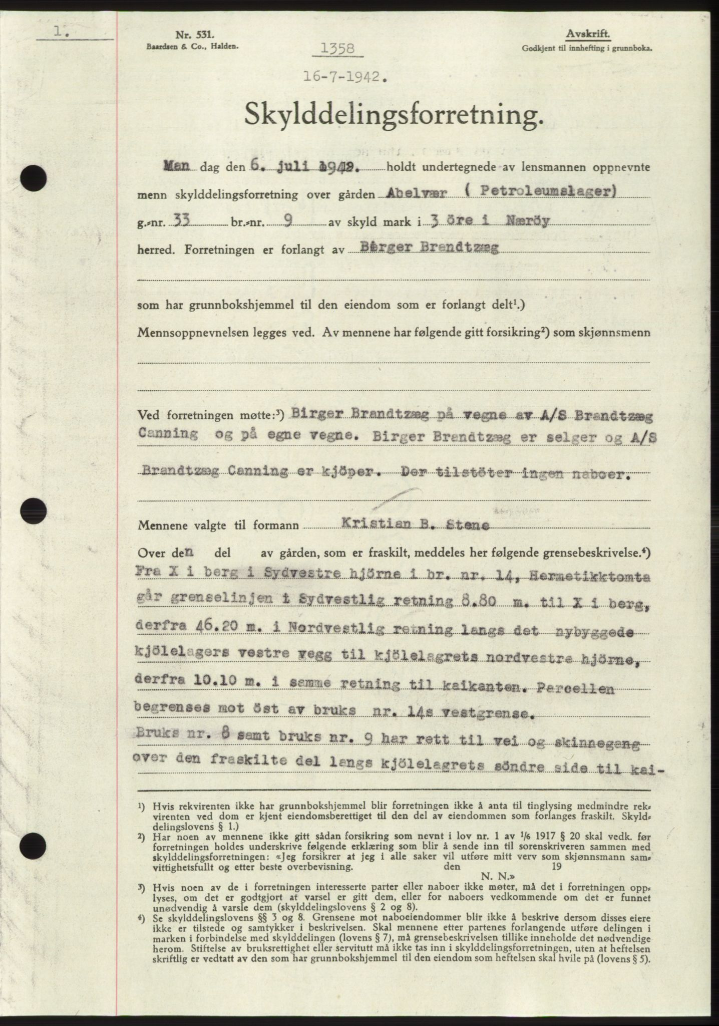 Namdal sorenskriveri, SAT/A-4133/1/2/2C: Pantebok nr. -, 1942-1943, Dagboknr: 1358/1942
