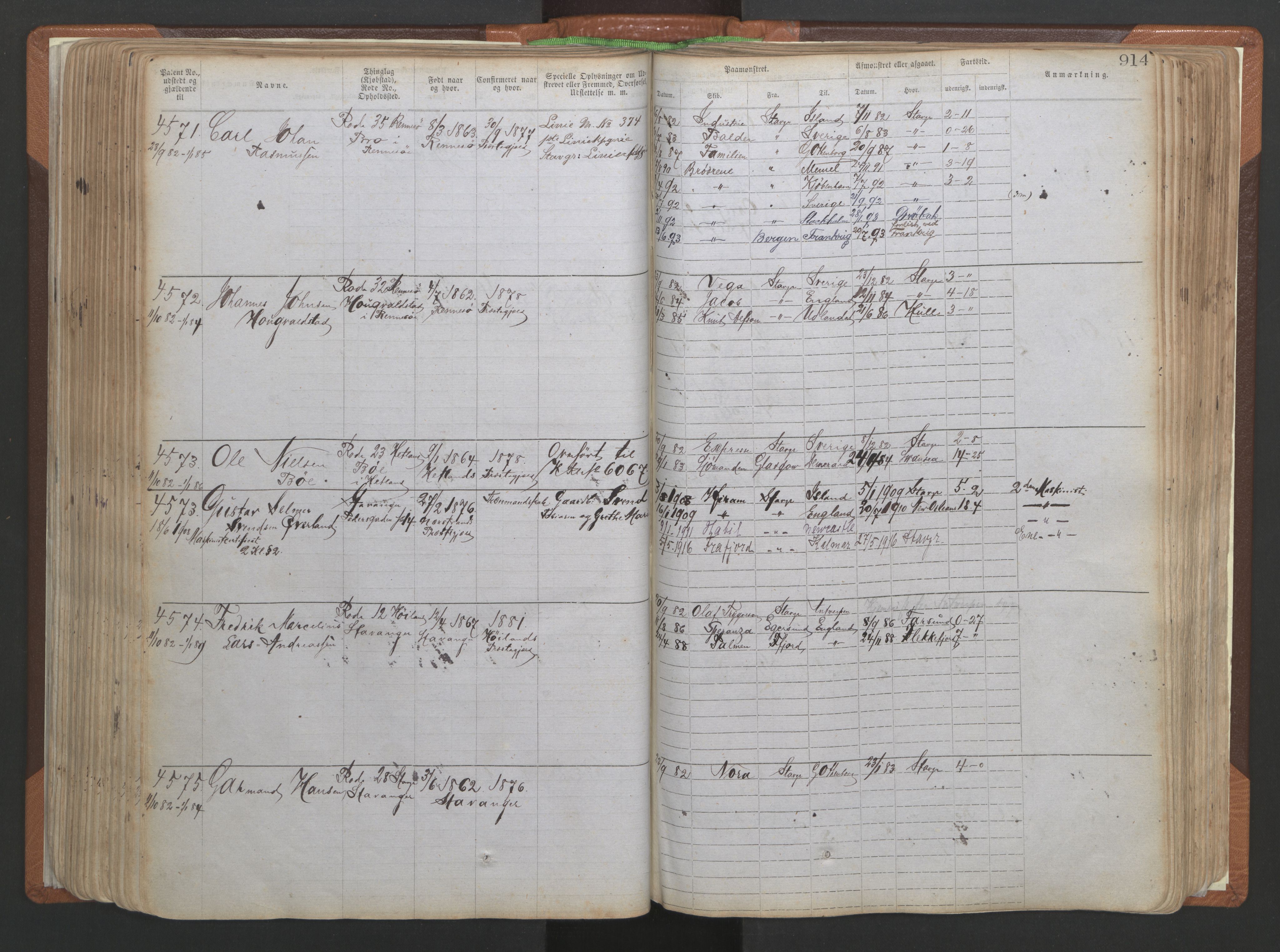 Stavanger sjømannskontor, AV/SAST-A-102006/F/Ff/L0006: Annotasjonsrulle No 2, patentnr. 3586-5505, 1878-1900, s. 201