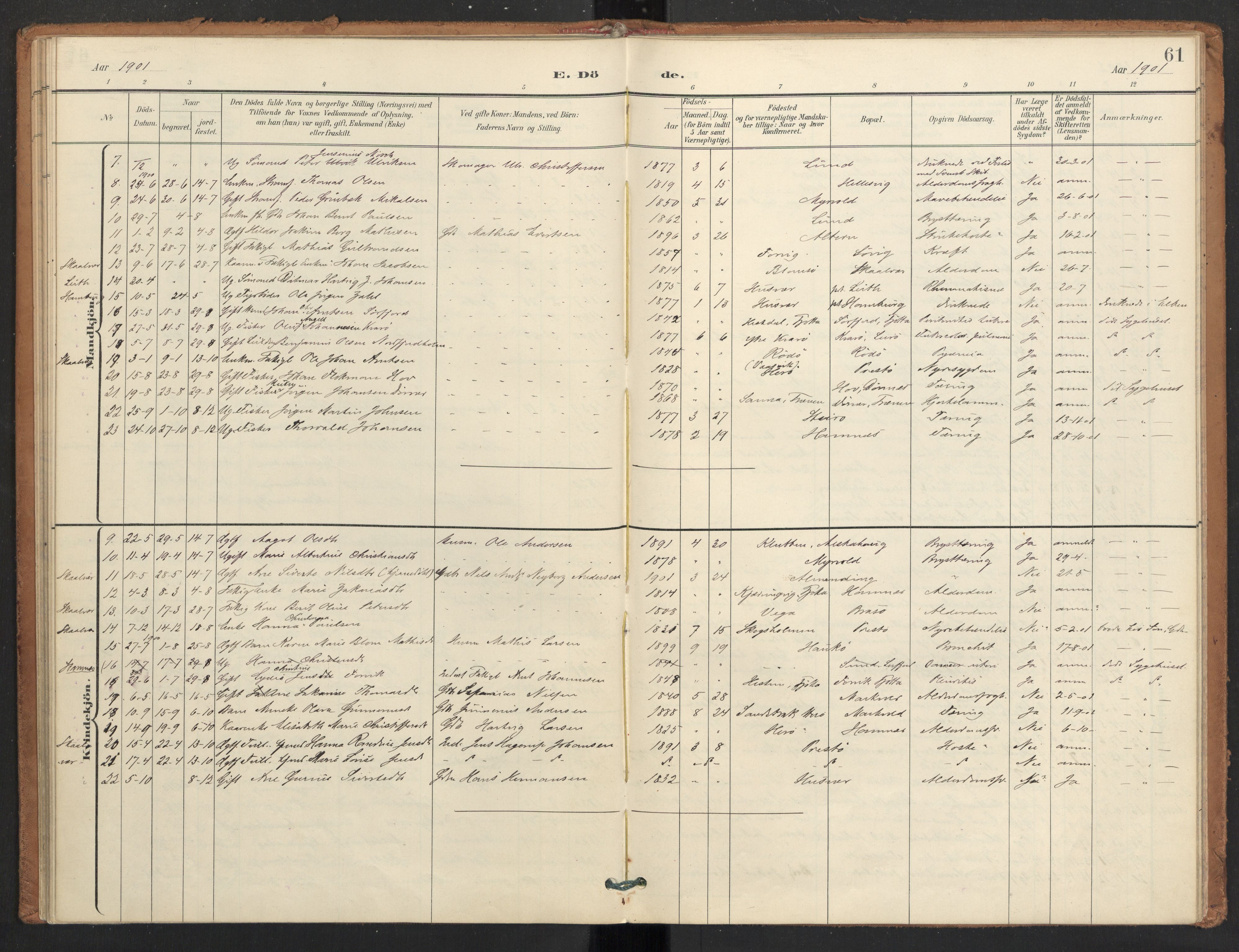 Ministerialprotokoller, klokkerbøker og fødselsregistre - Nordland, AV/SAT-A-1459/830/L0454: Ministerialbok nr. 830A18, 1897-1913, s. 61