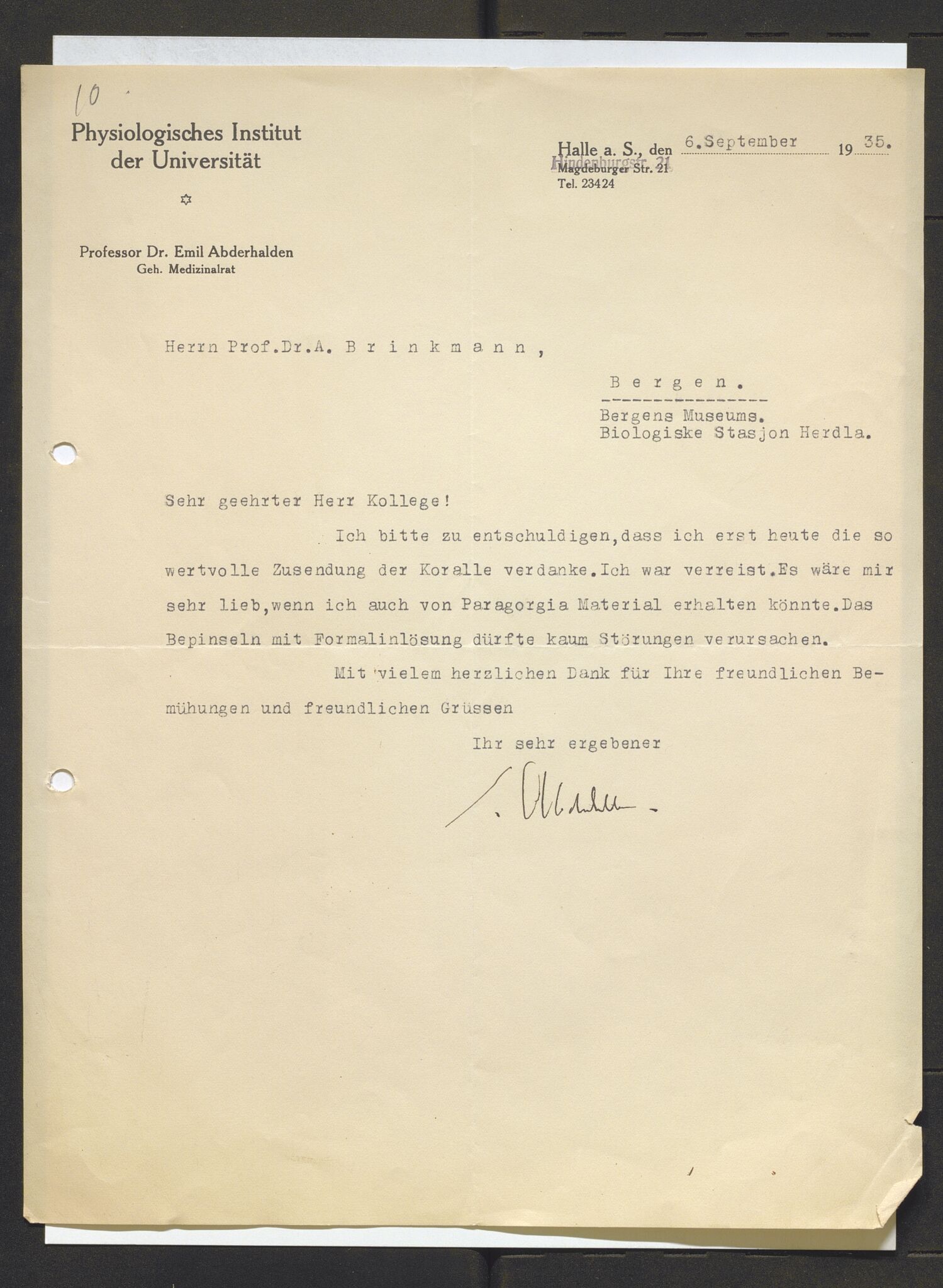 Bergens Museum, AV/SAB-A-17301/13/D/L0002: Korrespondanse , 1928-1940, s. 320