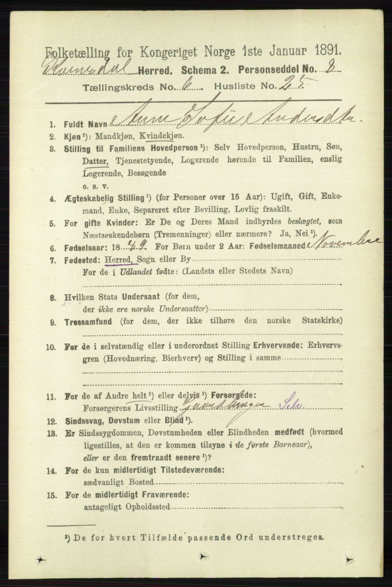 RA, Folketelling 1891 for 1037 Kvinesdal herred, 1891, s. 2247