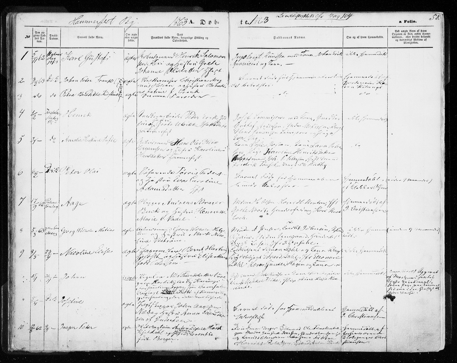 Hammerfest sokneprestkontor, AV/SATØ-S-1347/H/Ha/L0005.kirke: Ministerialbok nr. 5, 1857-1869, s. 58