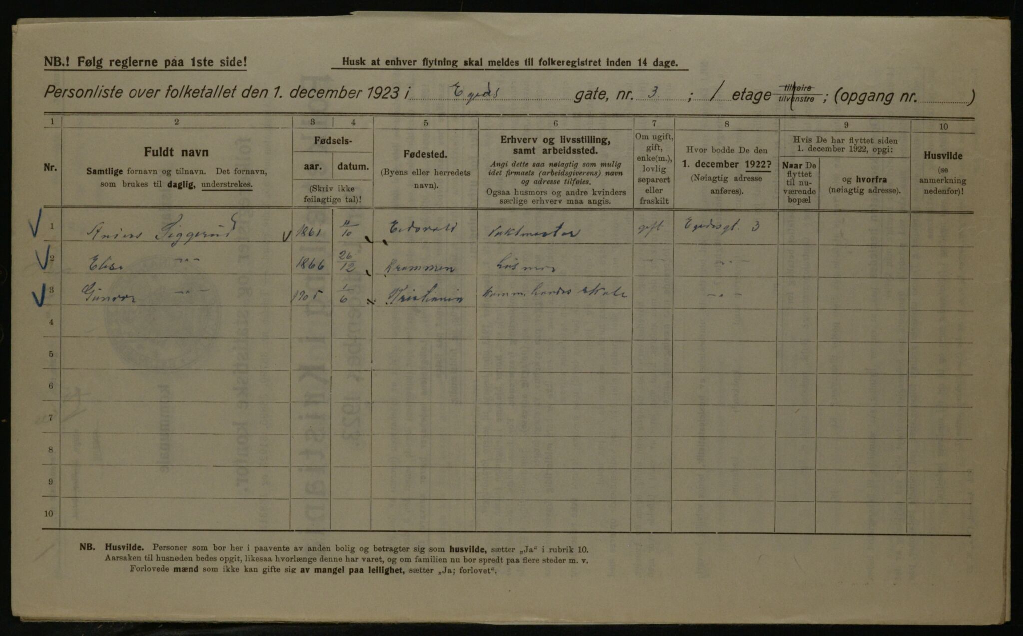 OBA, Kommunal folketelling 1.12.1923 for Kristiania, 1923, s. 20955