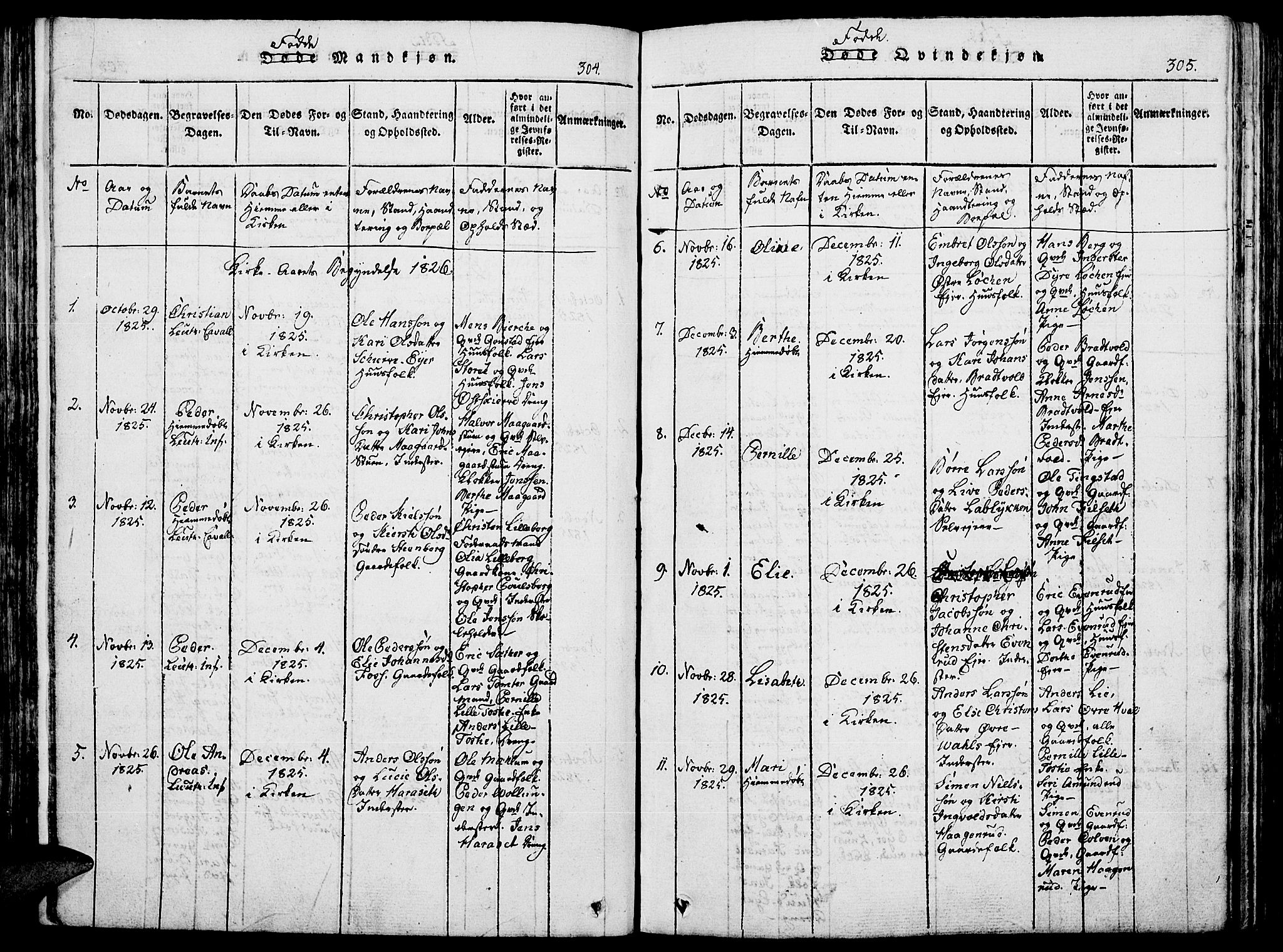 Romedal prestekontor, AV/SAH-PREST-004/K/L0002: Ministerialbok nr. 2, 1814-1828, s. 304-305