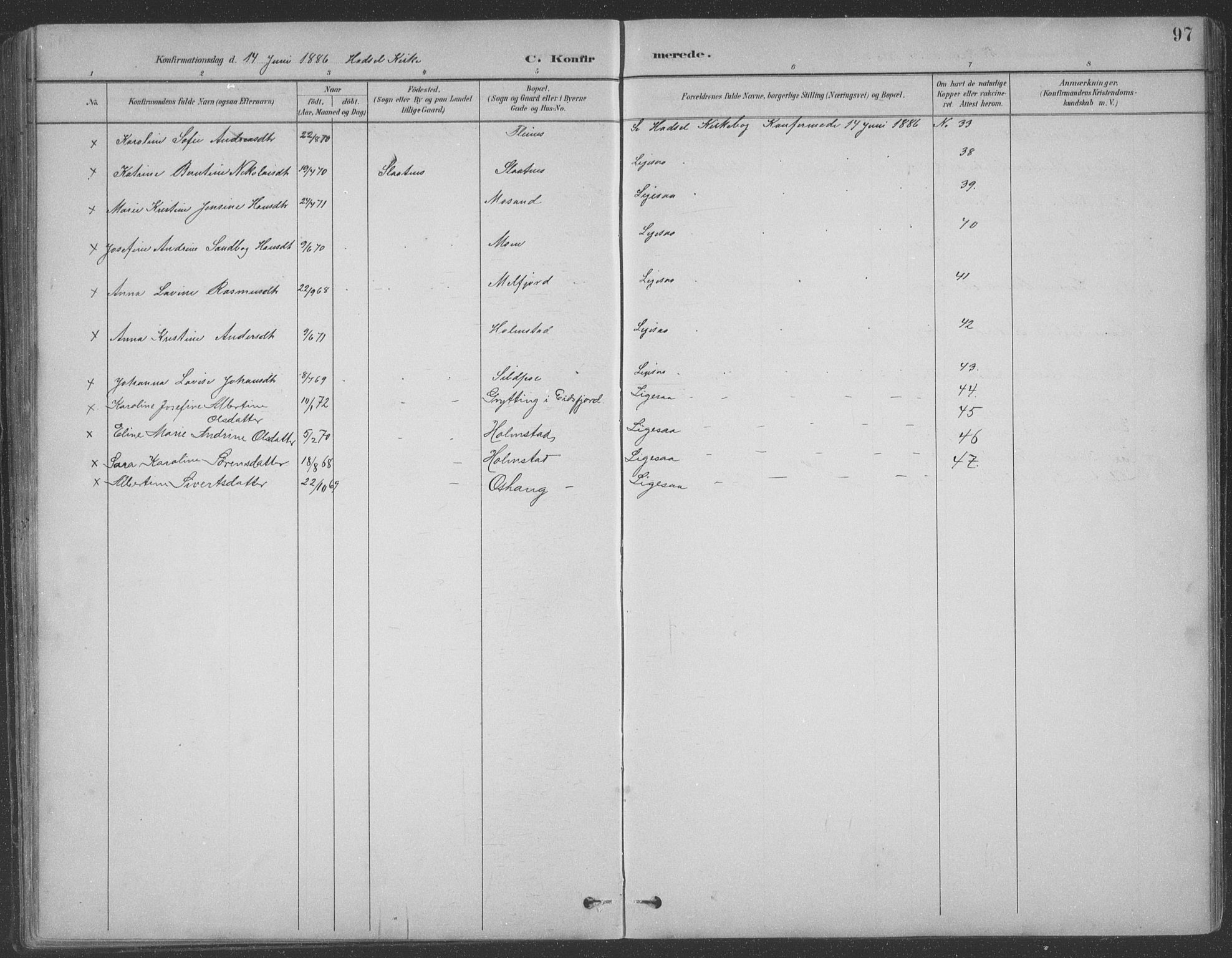 Ministerialprotokoller, klokkerbøker og fødselsregistre - Nordland, SAT/A-1459/890/L1290: Klokkerbok nr. 890C01, 1882-1911, s. 97