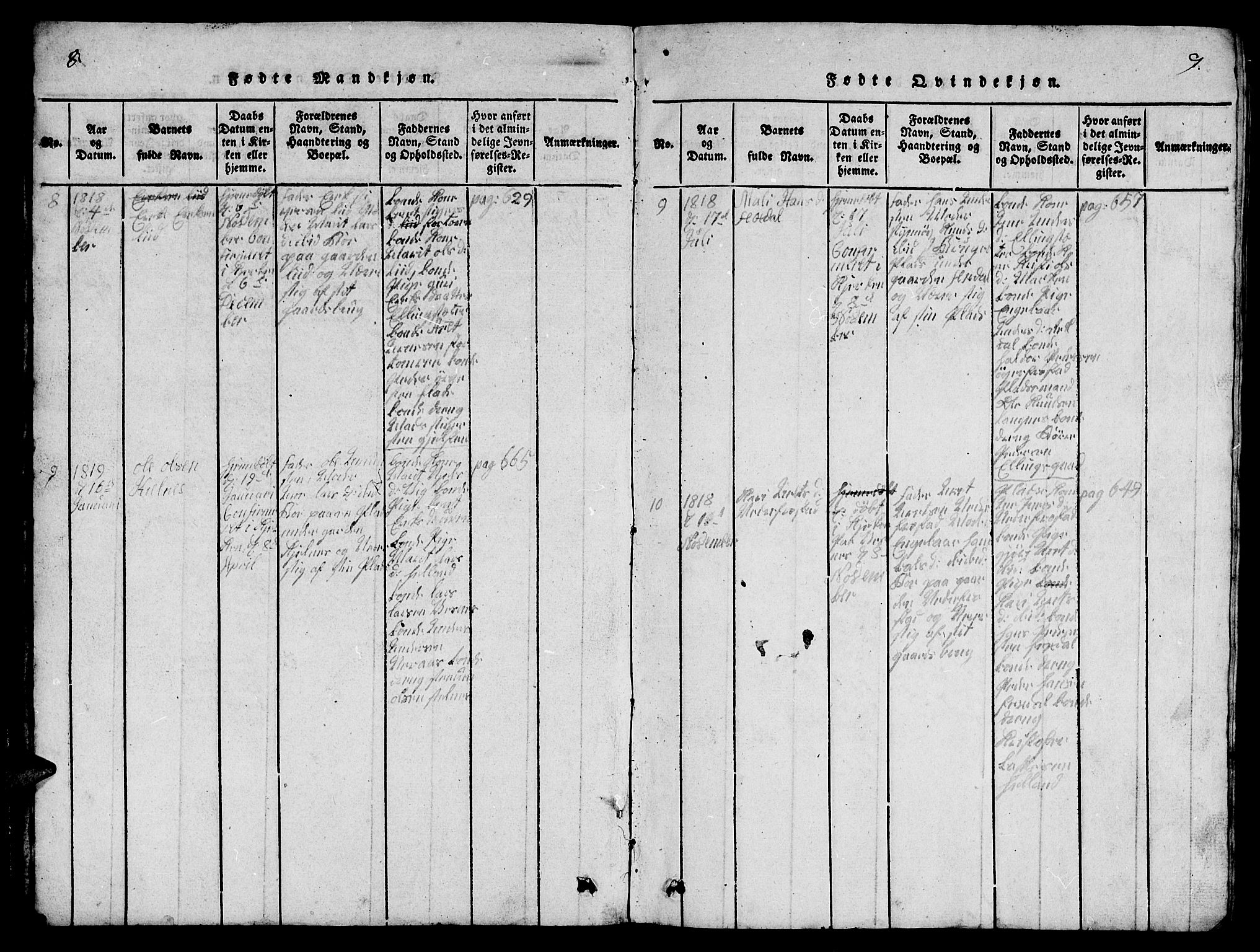 Ministerialprotokoller, klokkerbøker og fødselsregistre - Møre og Romsdal, AV/SAT-A-1454/539/L0535: Klokkerbok nr. 539C01, 1818-1842, s. 8-9