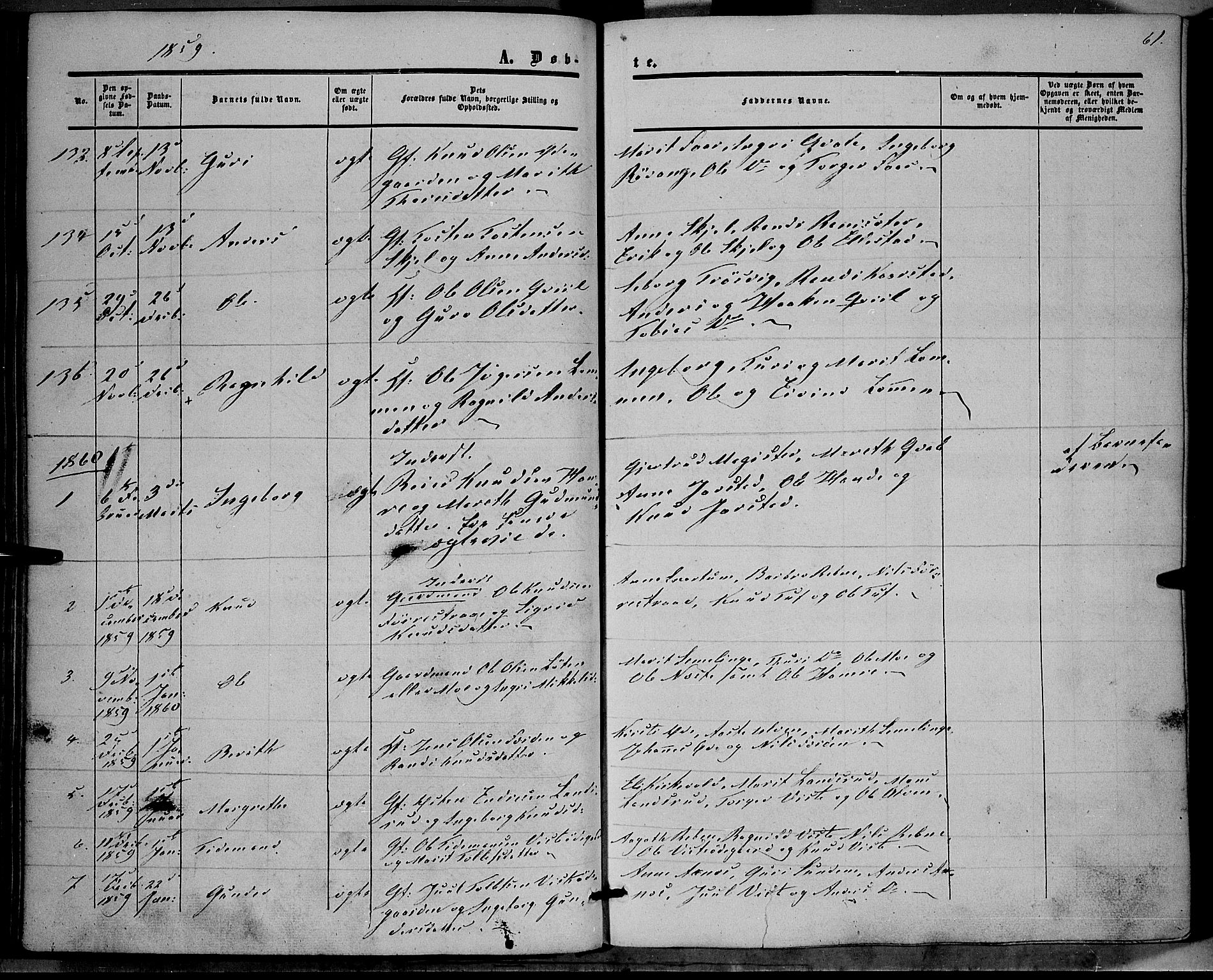 Vestre Slidre prestekontor, AV/SAH-PREST-136/H/Ha/Haa/L0002: Ministerialbok nr. 2, 1856-1864, s. 61