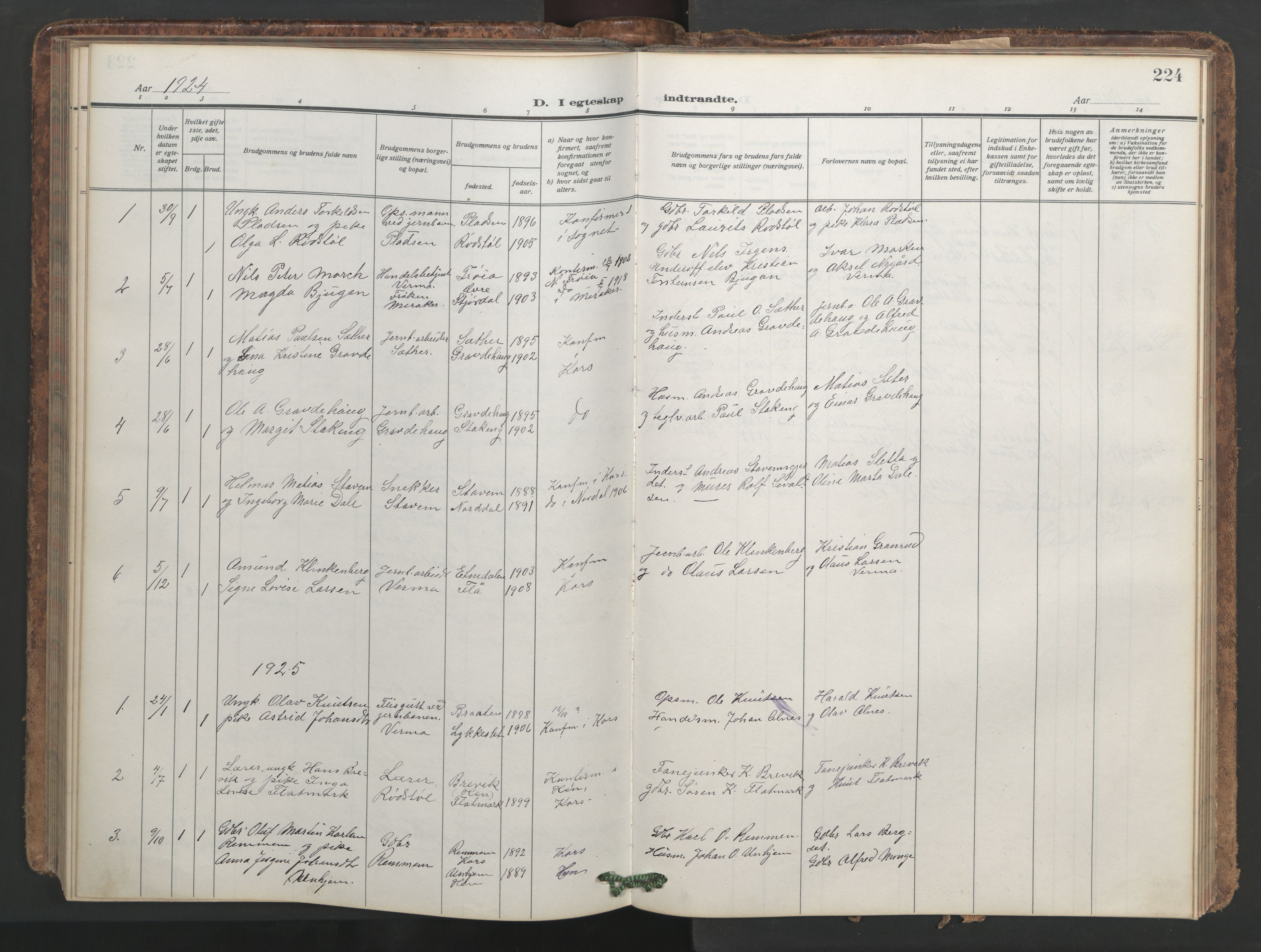 Ministerialprotokoller, klokkerbøker og fødselsregistre - Møre og Romsdal, SAT/A-1454/546/L0597: Klokkerbok nr. 546C03, 1921-1959, s. 224