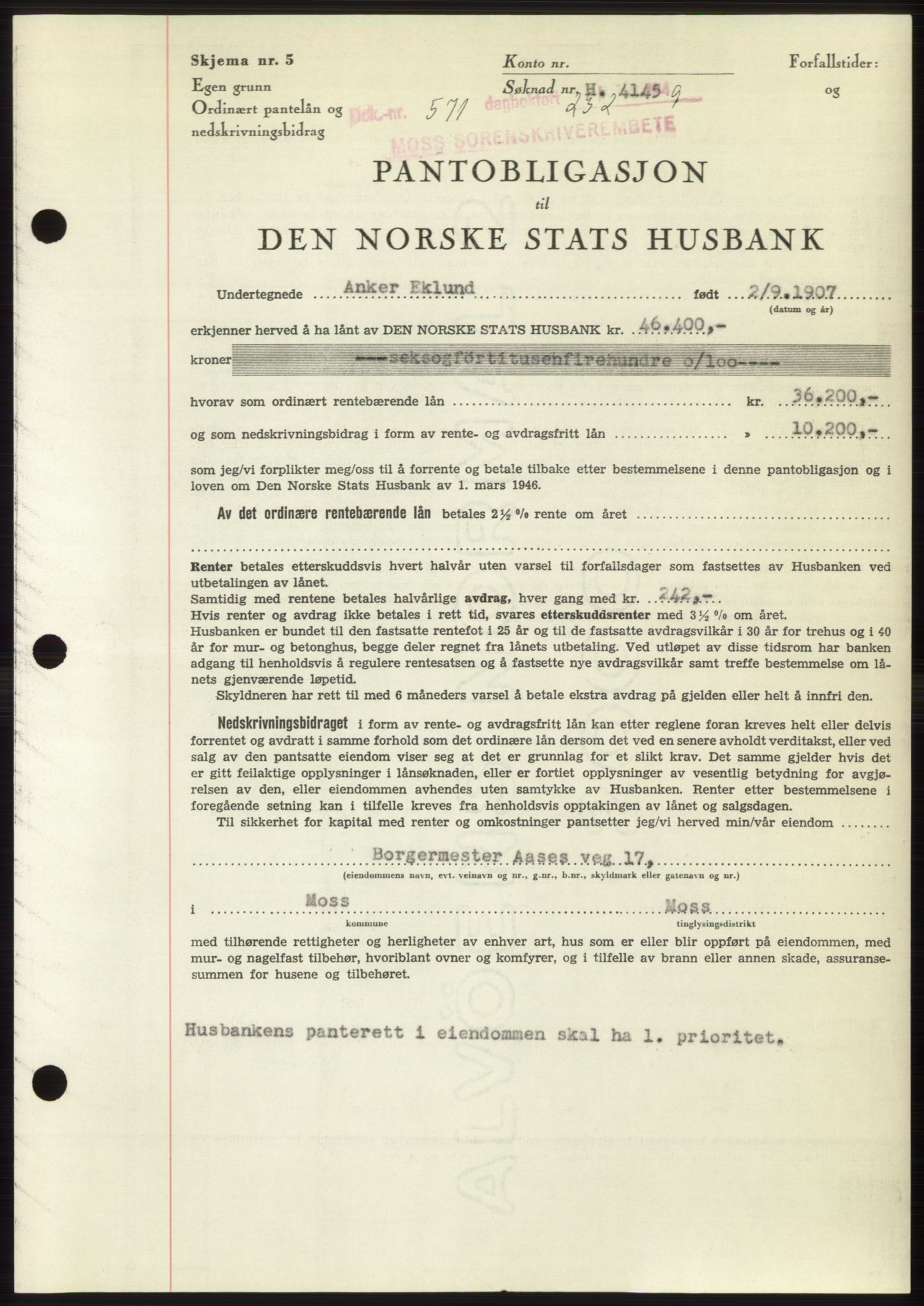 Moss sorenskriveri, SAO/A-10168: Pantebok nr. B21, 1949-1949, Dagboknr: 571/1949