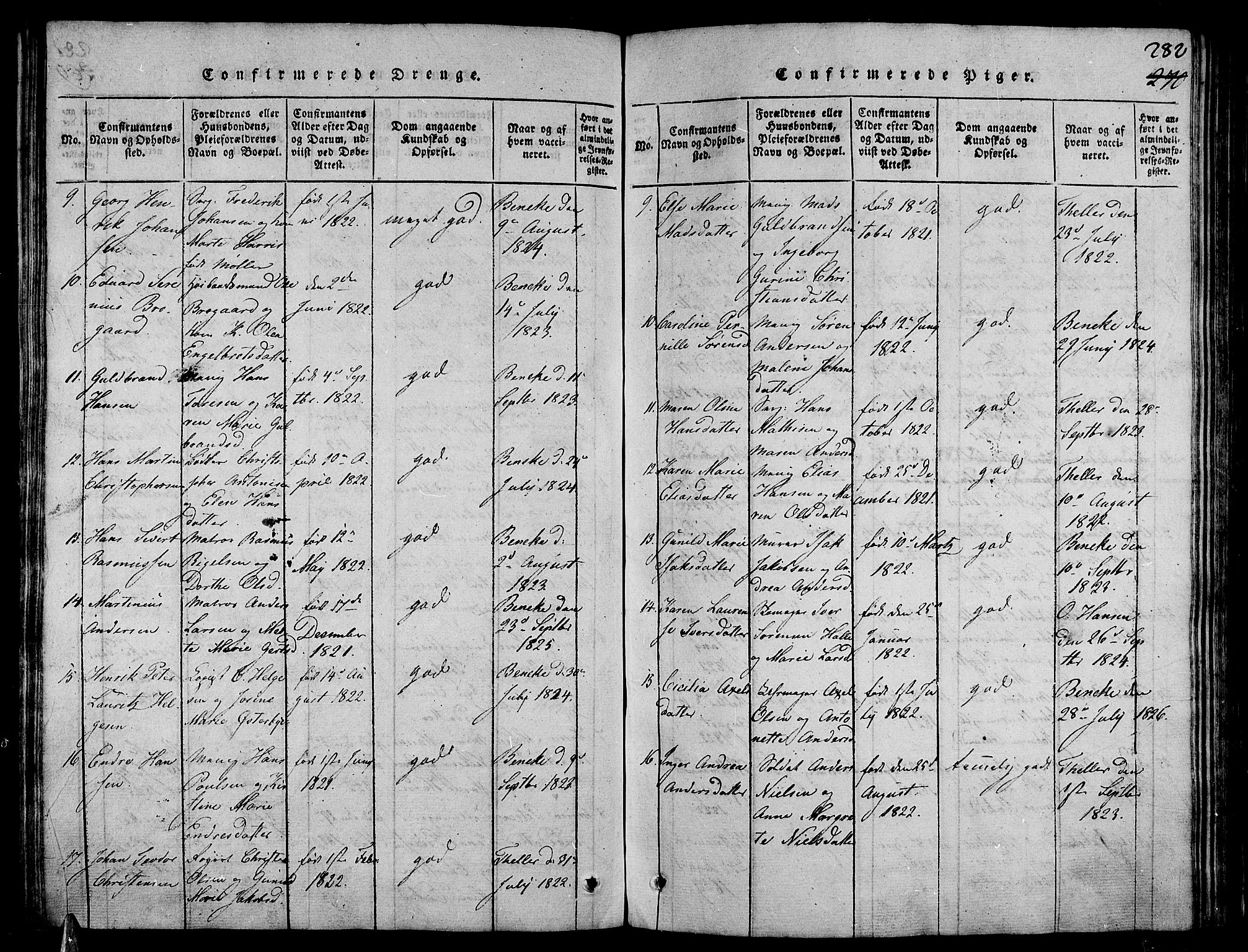 Stavern kirkebøker, SAKO/A-318/G/Ga/L0001: Klokkerbok nr. 1, 1817-1841, s. 282