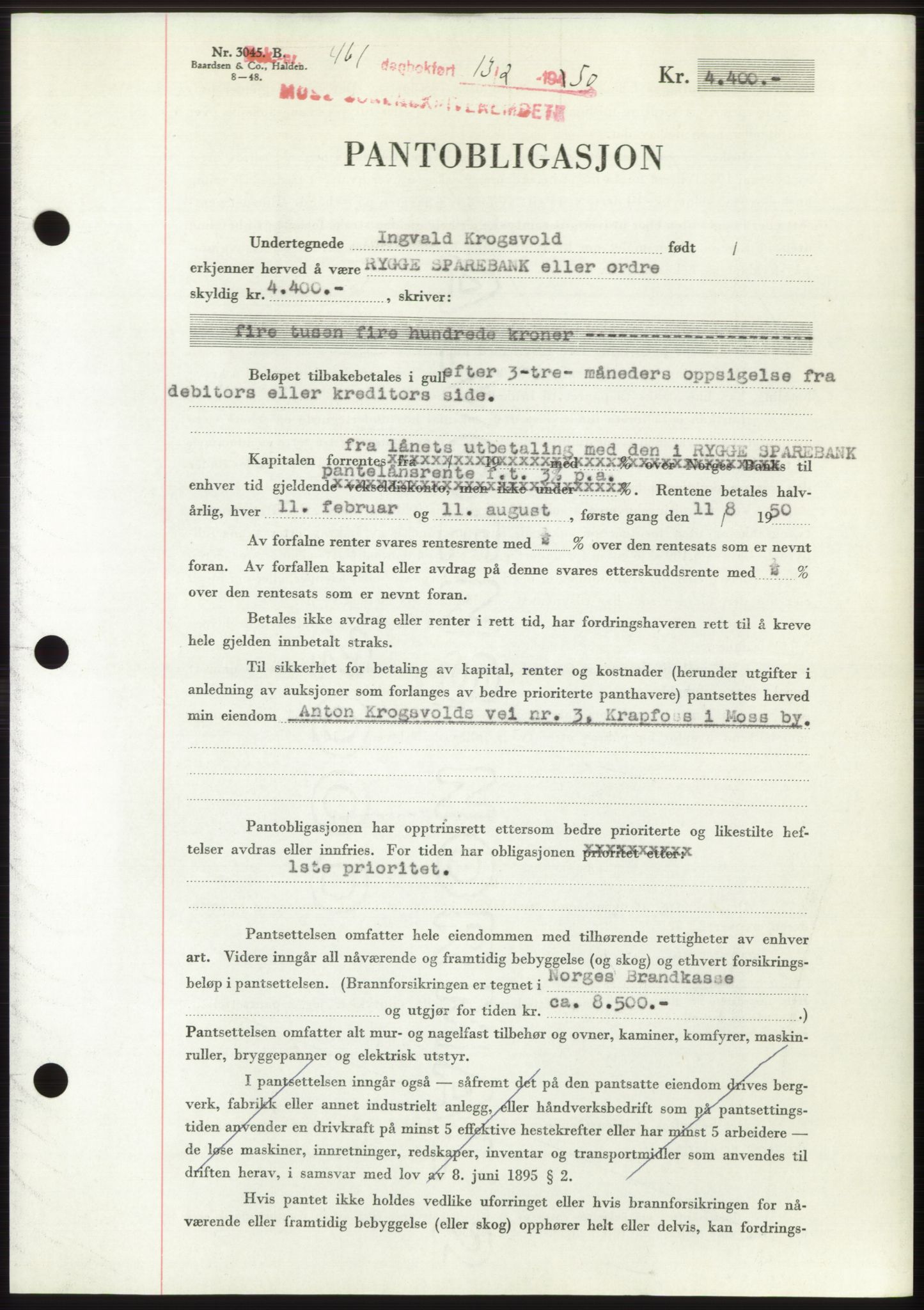 Moss sorenskriveri, SAO/A-10168: Pantebok nr. B23, 1949-1950, Dagboknr: 461/1950