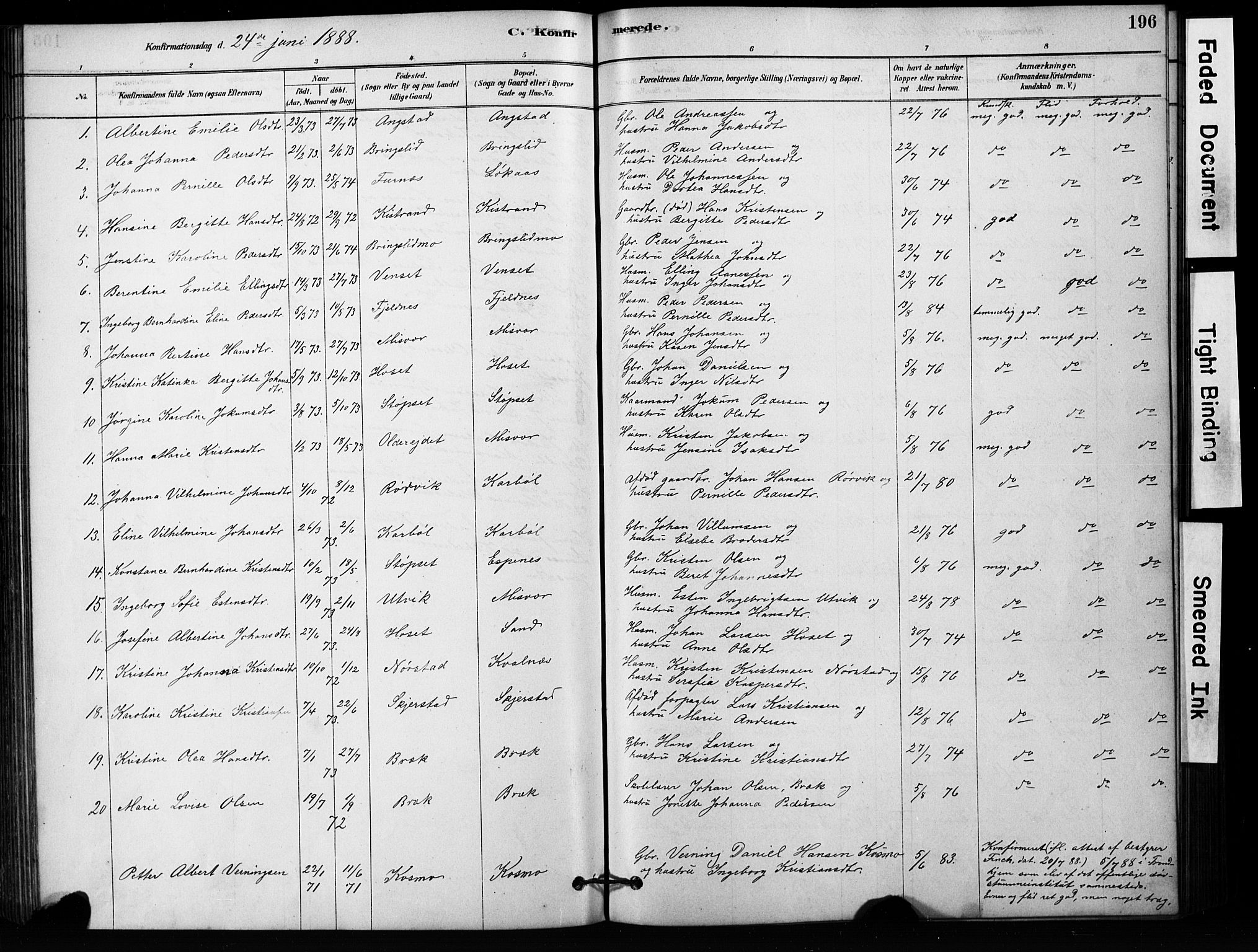 Ministerialprotokoller, klokkerbøker og fødselsregistre - Nordland, SAT/A-1459/852/L0754: Klokkerbok nr. 852C05, 1878-1894, s. 196