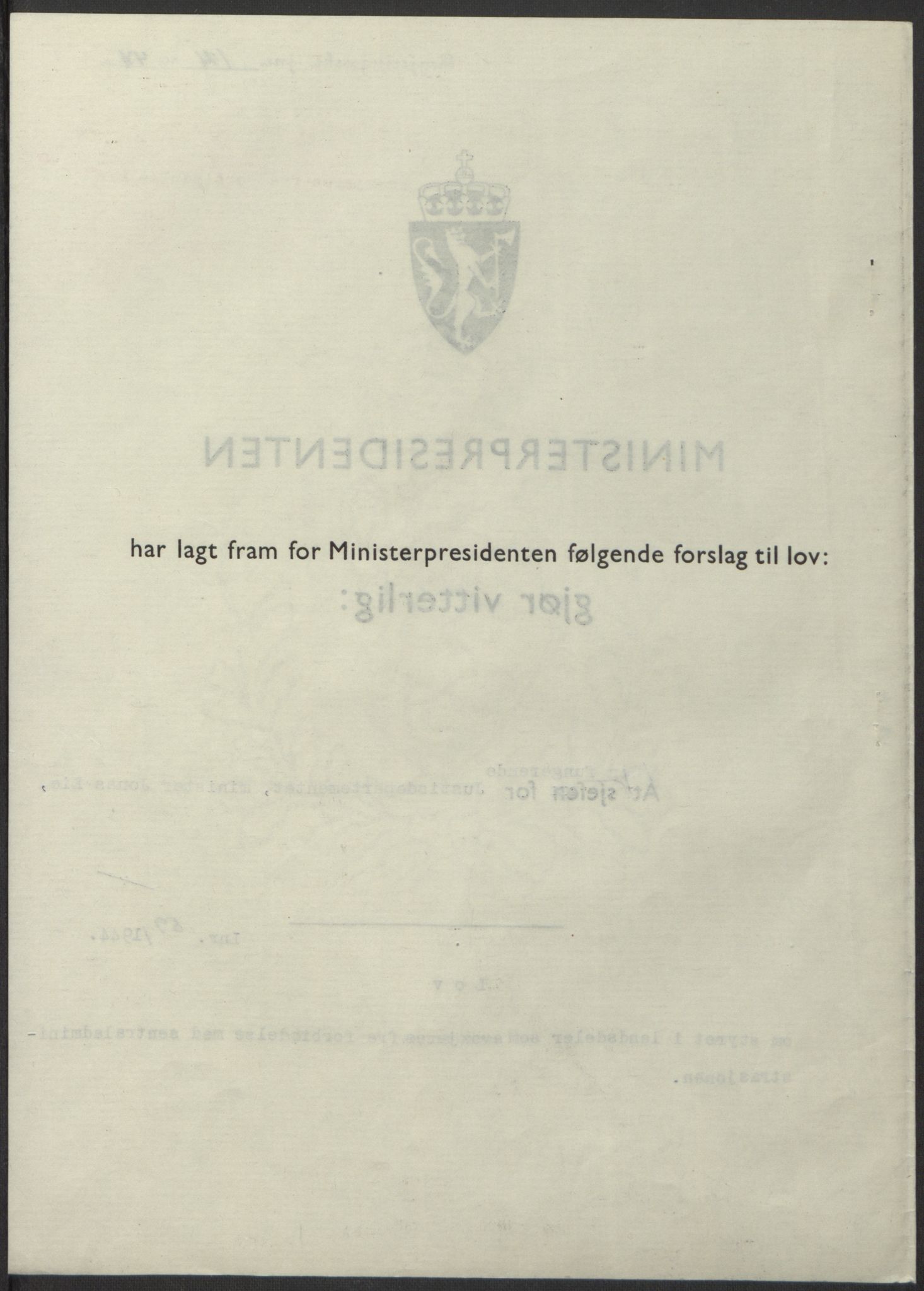 NS-administrasjonen 1940-1945 (Statsrådsekretariatet, de kommisariske statsråder mm), RA/S-4279/D/Db/L0100: Lover, 1944, s. 277