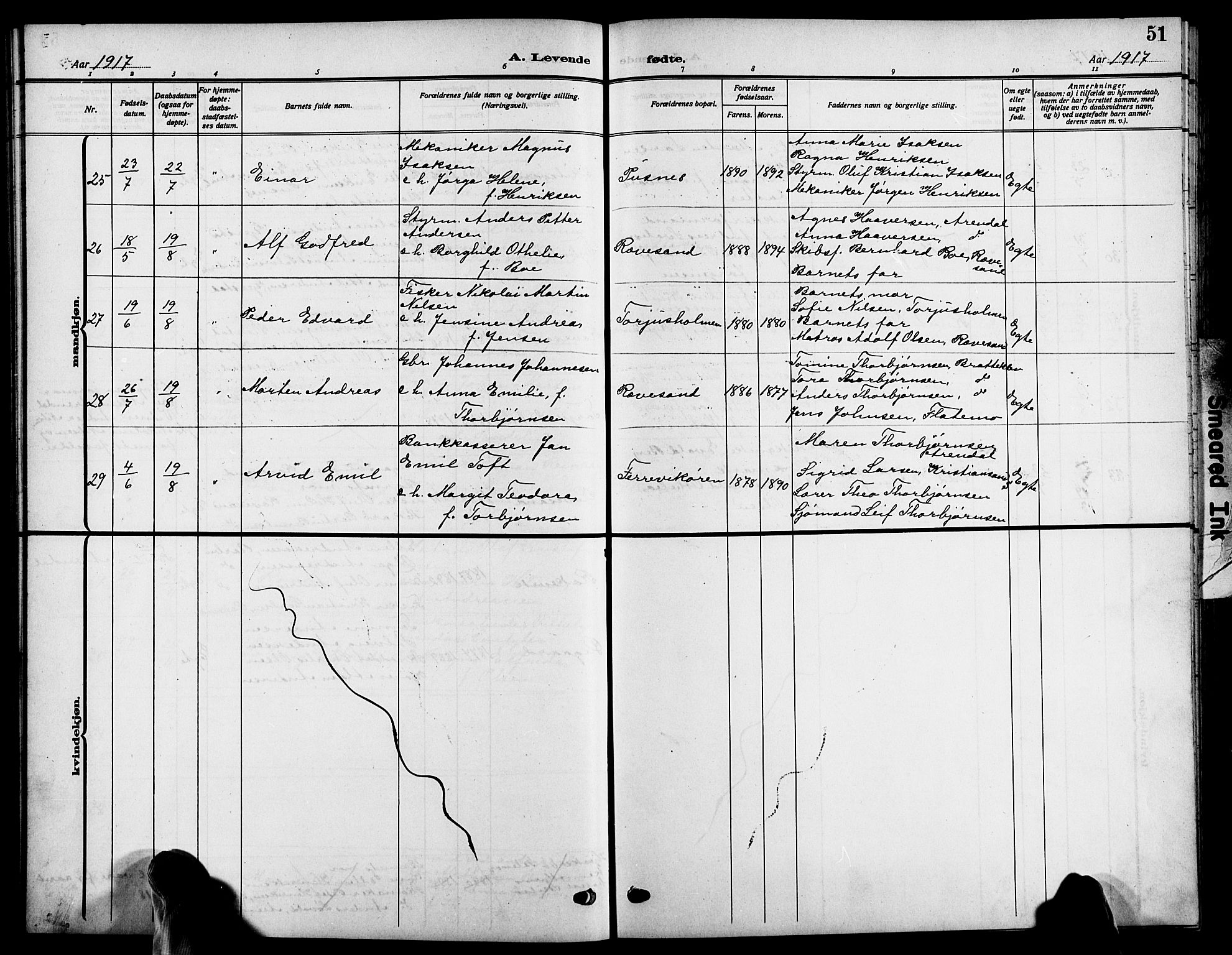 Tromøy sokneprestkontor, AV/SAK-1111-0041/F/Fb/L0007: Klokkerbok nr. B 7, 1908-1925, s. 51