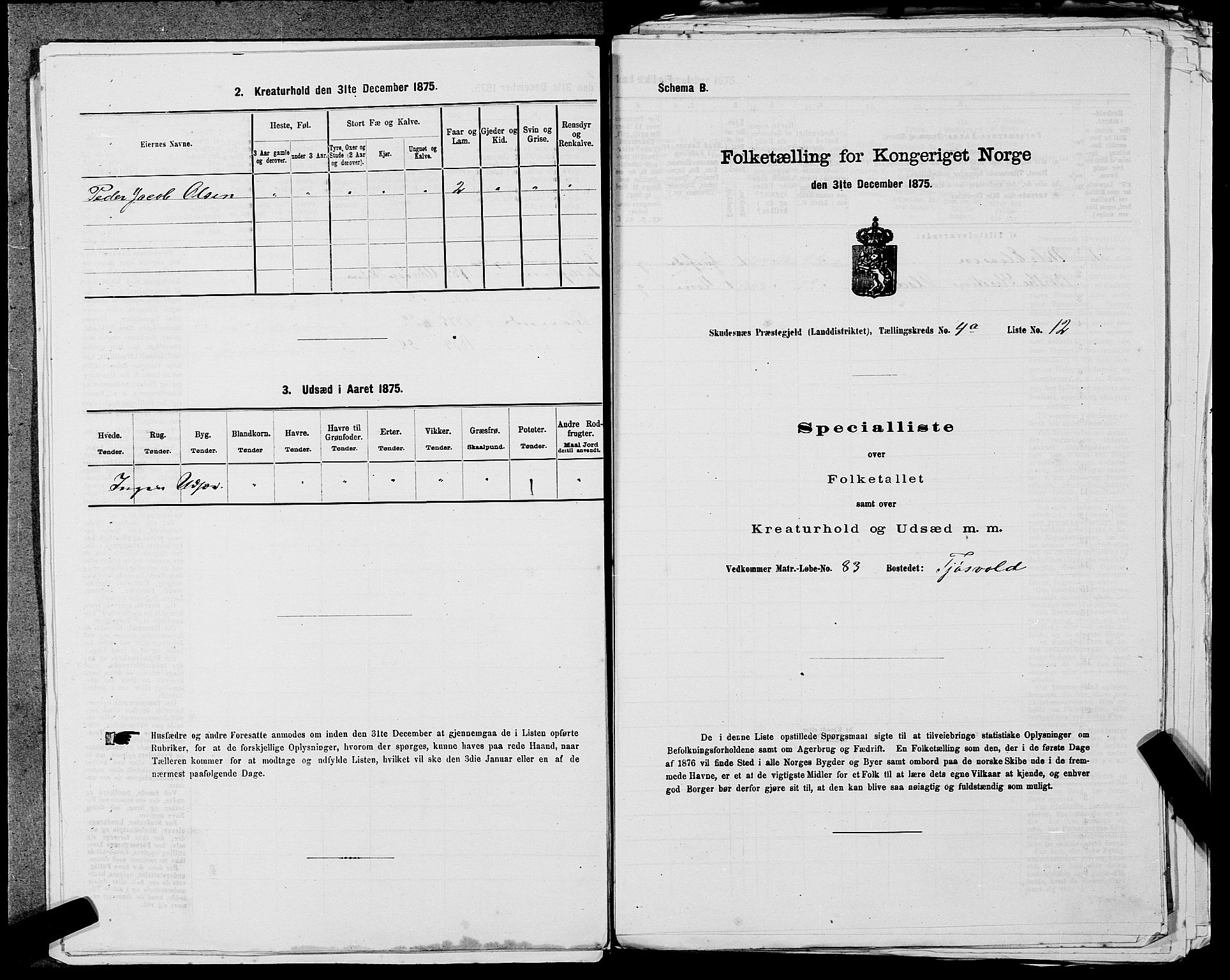 SAST, Folketelling 1875 for 1150L Skudenes prestegjeld, Falnes sokn, Åkra sokn og Ferkingstad sokn, 1875, s. 380