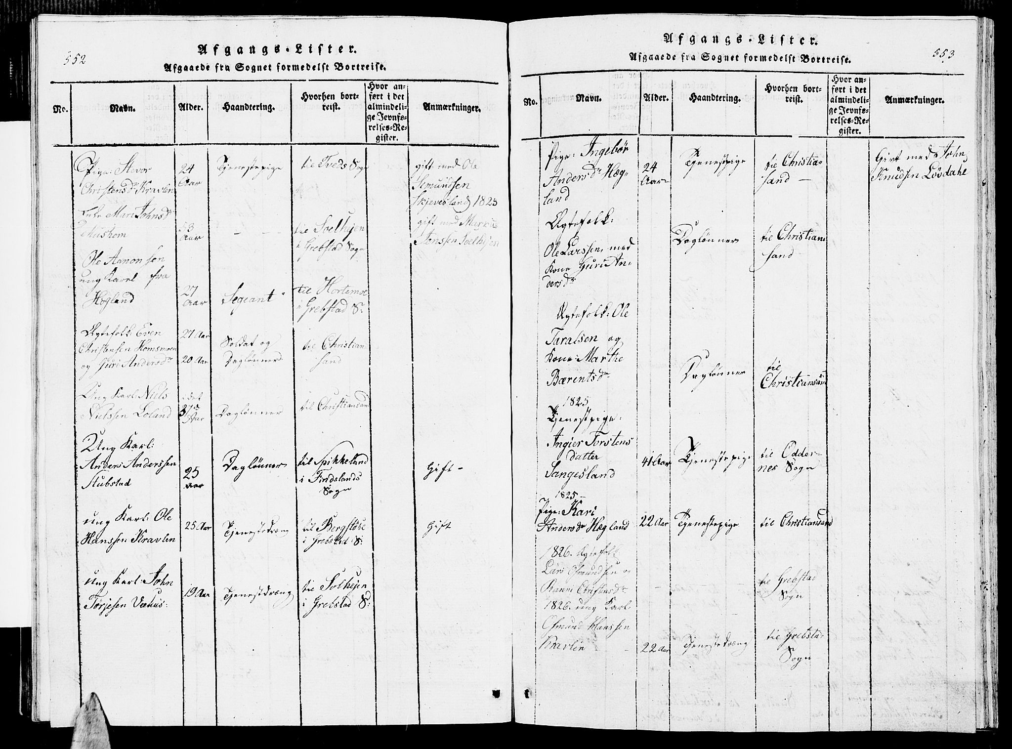 Vennesla sokneprestkontor, SAK/1111-0045/Fb/Fbc/L0001: Klokkerbok nr. B 1, 1820-1834, s. 552-553