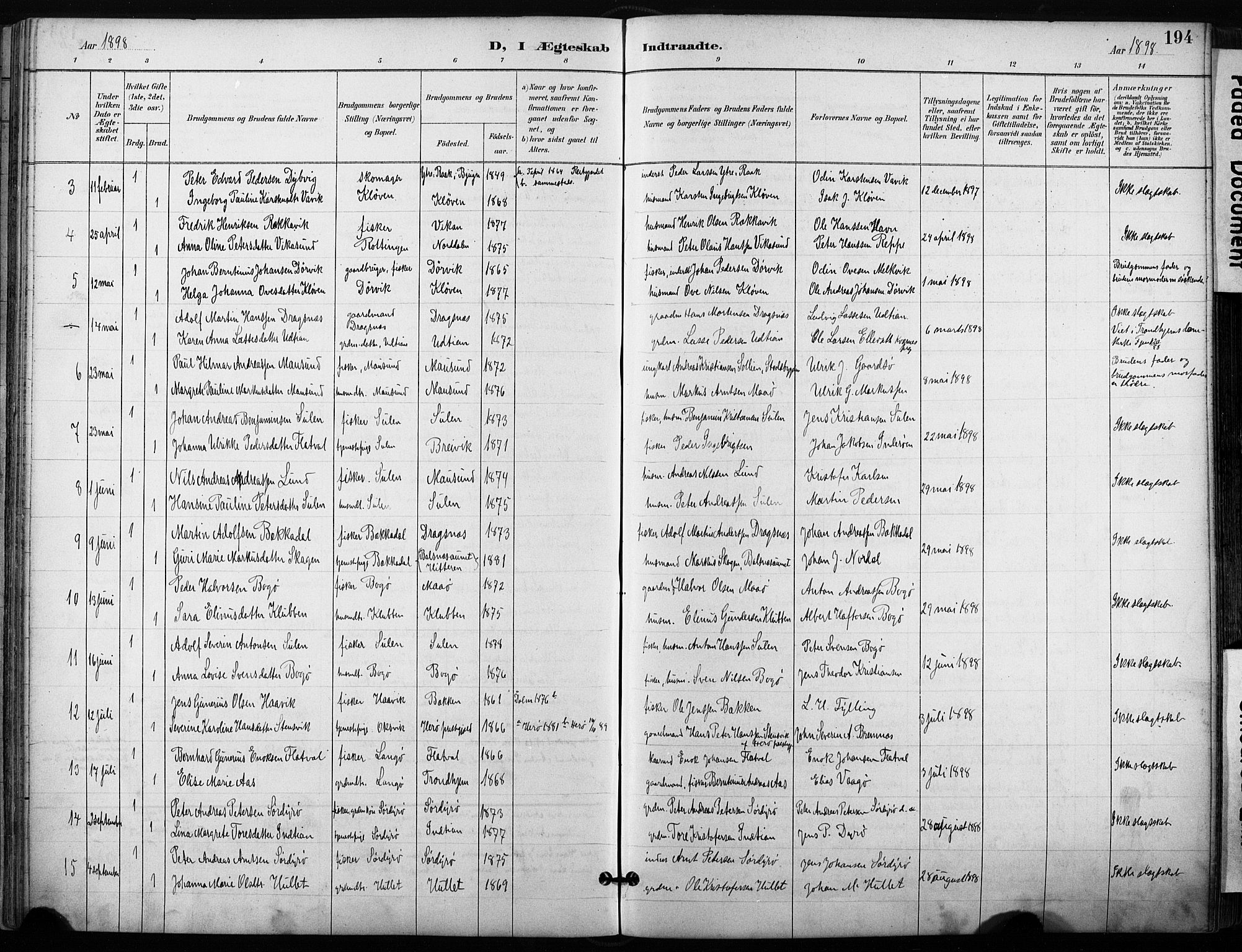 Ministerialprotokoller, klokkerbøker og fødselsregistre - Sør-Trøndelag, SAT/A-1456/640/L0579: Ministerialbok nr. 640A04, 1889-1902, s. 194