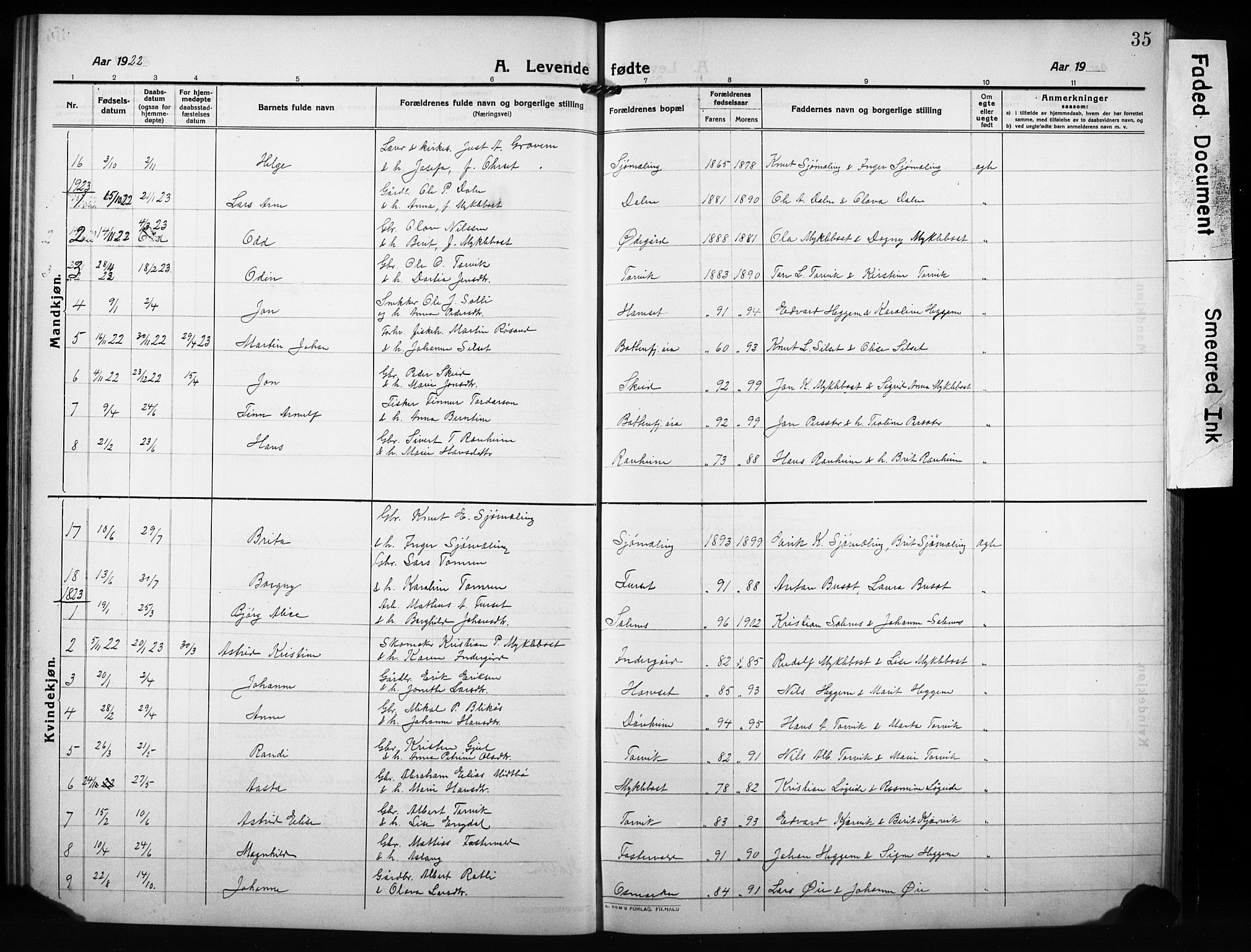 Ministerialprotokoller, klokkerbøker og fødselsregistre - Møre og Romsdal, AV/SAT-A-1454/584/L0970: Klokkerbok nr. 584C03, 1912-1932, s. 35