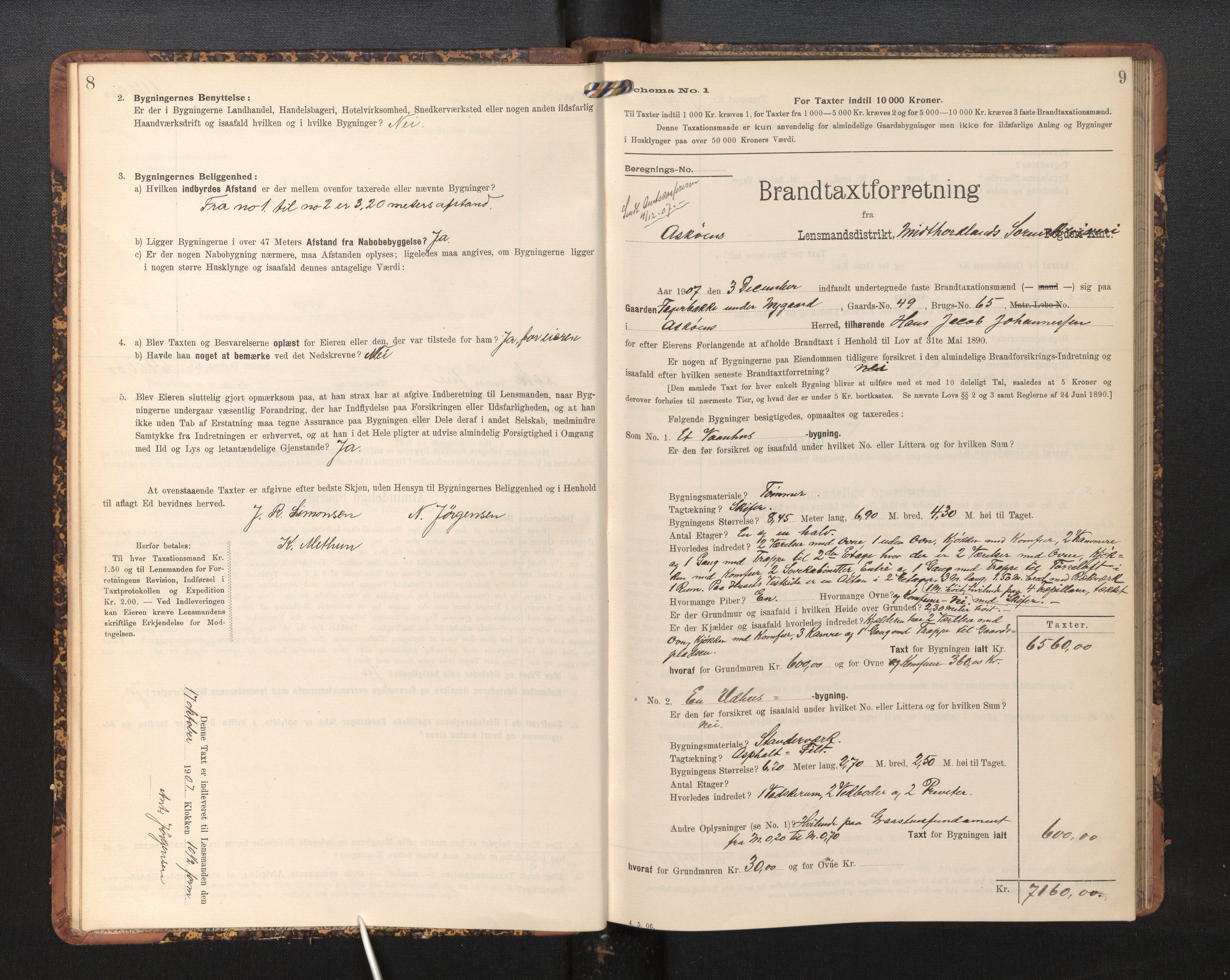 Lensmannen i Askøy, SAB/A-31001/0012/L0006: Branntakstprotokoll, skjematakst, Laksevåg, 1907-1917, s. 8-9