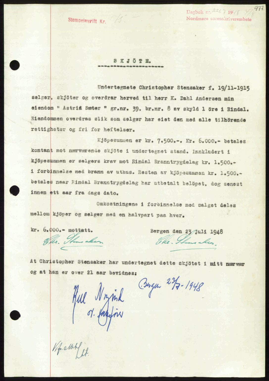Nordmøre sorenskriveri, SAT/A-4132/1/2/2Ca: Pantebok nr. A108, 1948-1948, Dagboknr: 2267/1948