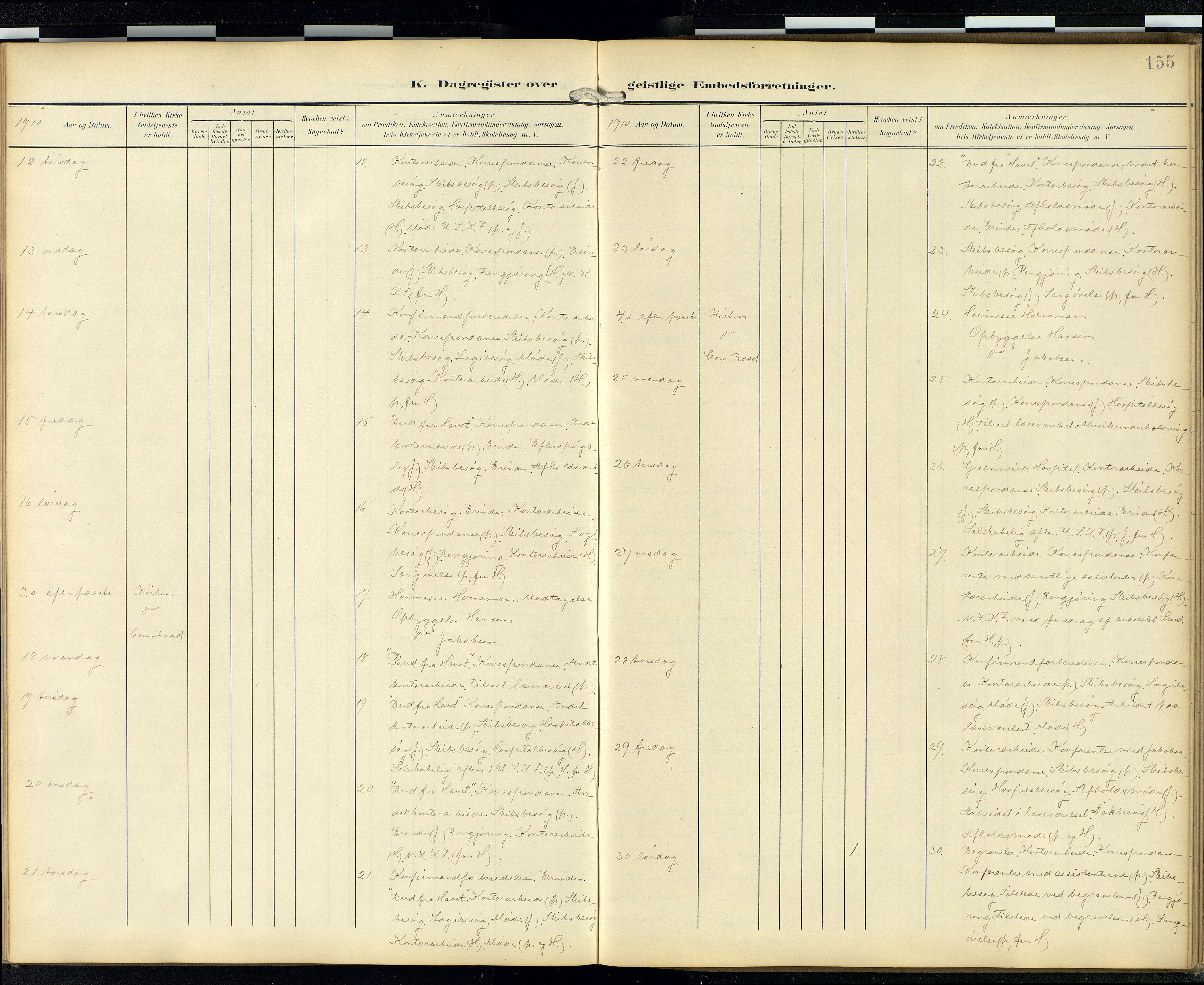 Den norske sjømannsmisjon i utlandet/London m/bistasjoner, AV/SAB-SAB/PA-0103/H/Ha/L0003: Ministerialbok nr. A 3, 1903-1934, s. 154b-155a