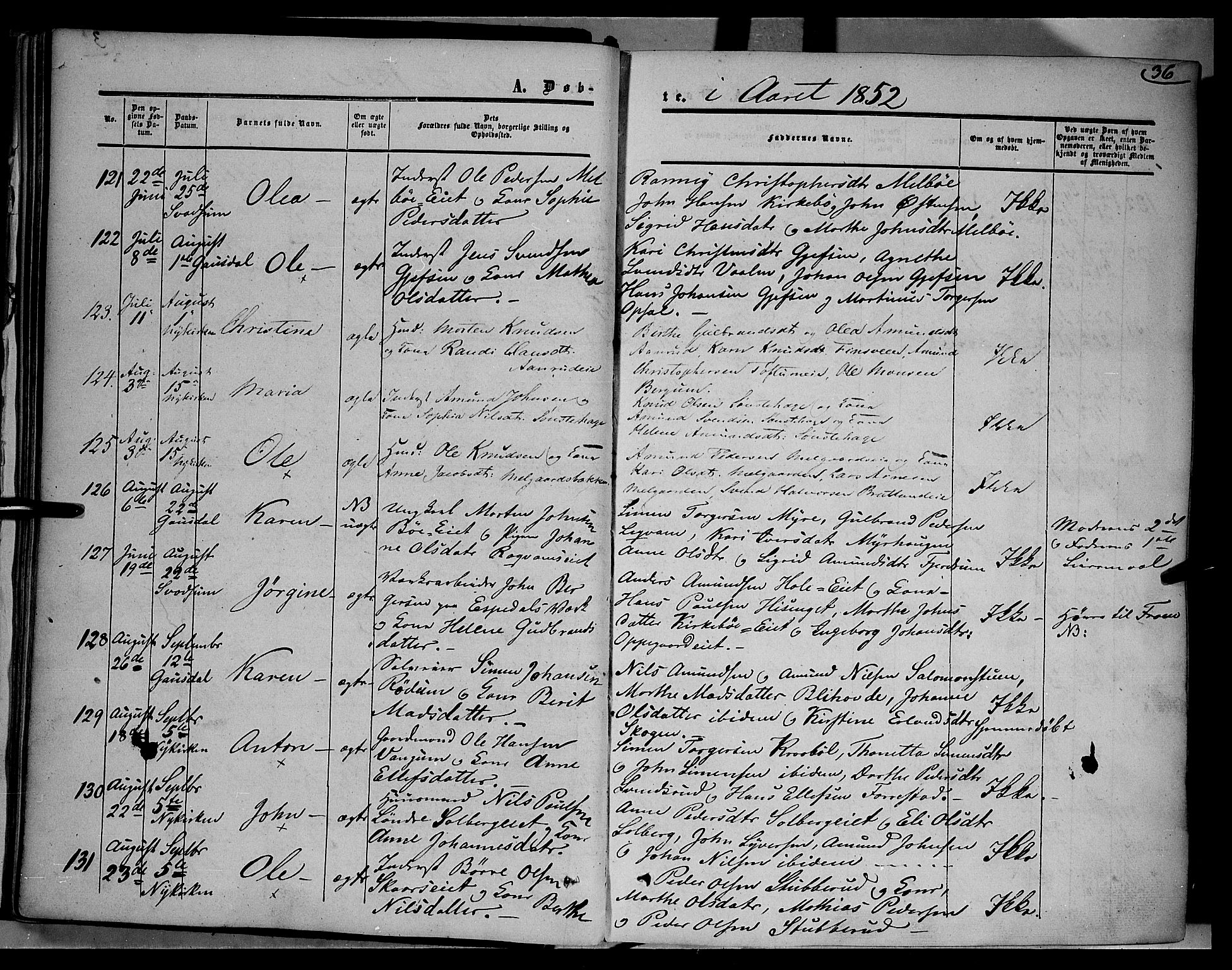 Gausdal prestekontor, AV/SAH-PREST-090/H/Ha/Haa/L0008: Ministerialbok nr. 8, 1850-1861, s. 36