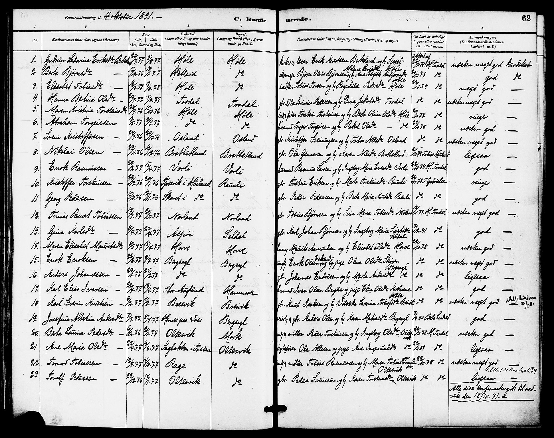 Høgsfjord sokneprestkontor, SAST/A-101624/H/Ha/Haa/L0005: Ministerialbok nr. A 5, 1885-1897, s. 62