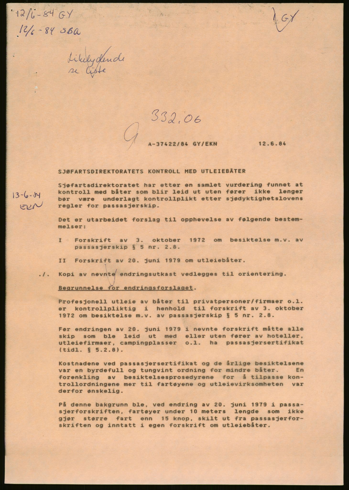 Sjøfartsdirektoratet med forløpere, generelt arkiv, AV/RA-S-1407/D/Du/Duc/L0642/0001: Skipskontrollen - Forskrifter / Forskrift om utleiebåter (2 mapper), 1978-1987, s. 461