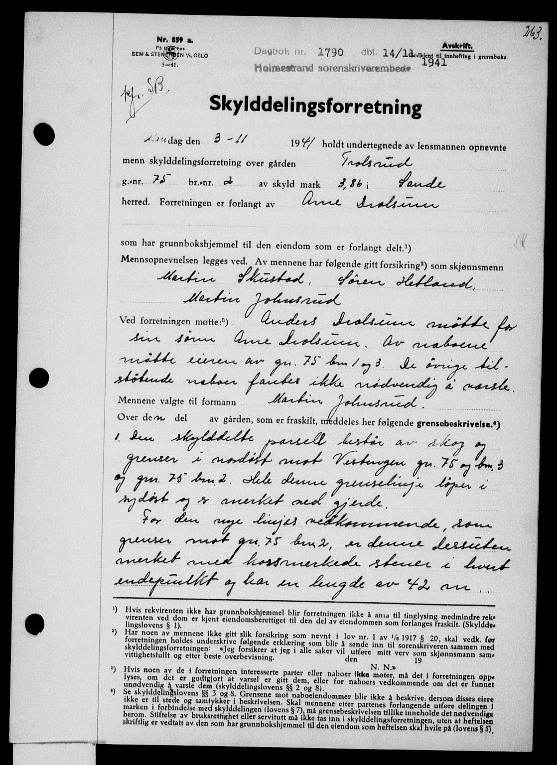 Holmestrand sorenskriveri, SAKO/A-67/G/Ga/Gaa/L0054: Pantebok nr. A-54, 1941-1942, Dagboknr: 1790/1941