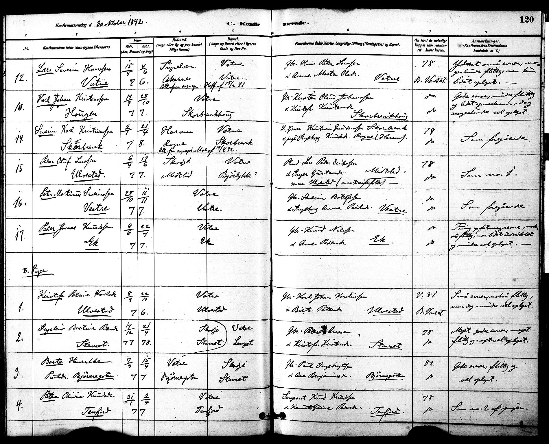 Ministerialprotokoller, klokkerbøker og fødselsregistre - Møre og Romsdal, AV/SAT-A-1454/525/L0374: Ministerialbok nr. 525A04, 1880-1899, s. 120