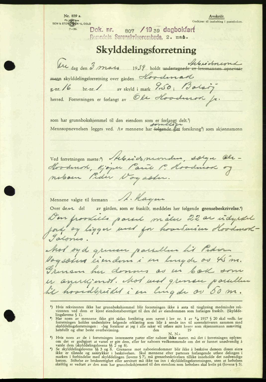 Romsdal sorenskriveri, AV/SAT-A-4149/1/2/2C: Pantebok nr. A6, 1938-1939, Dagboknr: 807/1939