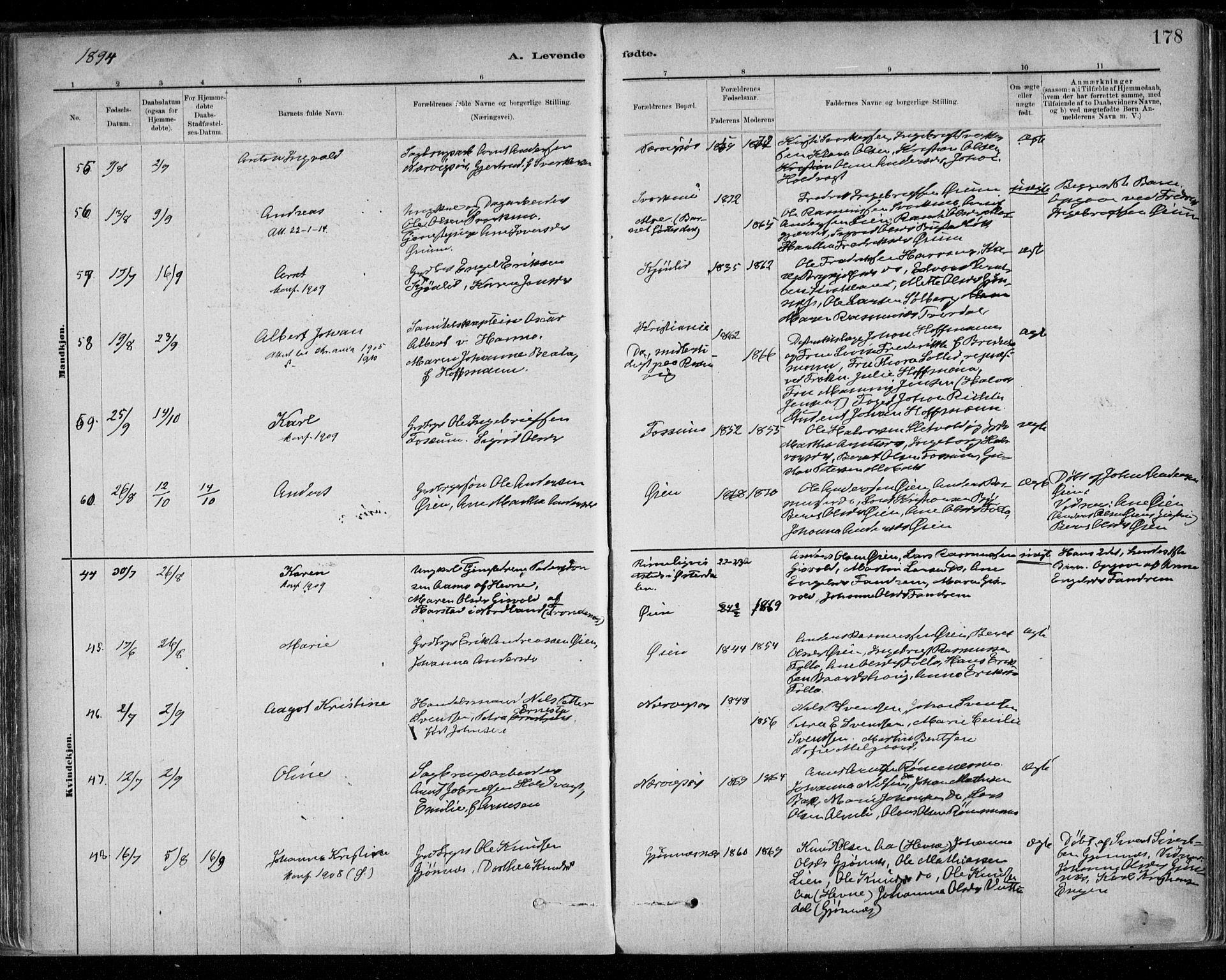 Ministerialprotokoller, klokkerbøker og fødselsregistre - Sør-Trøndelag, SAT/A-1456/668/L0809: Ministerialbok nr. 668A09, 1881-1895, s. 178