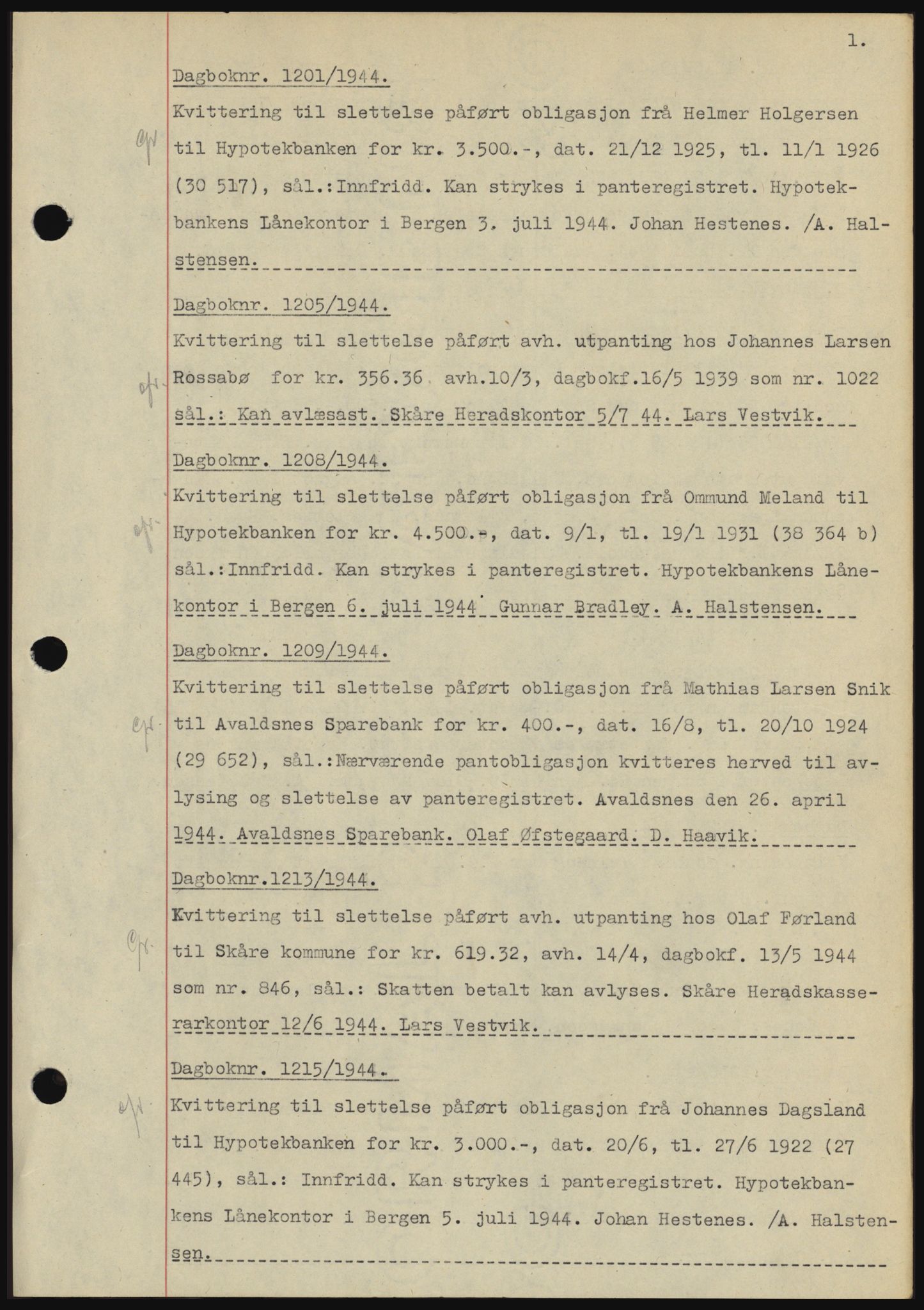 Karmsund sorenskriveri, SAST/A-100311/01/II/IIBBE/L0010: Pantebok nr. B 56, 1944-1945, Dagboknr: 1201/1944