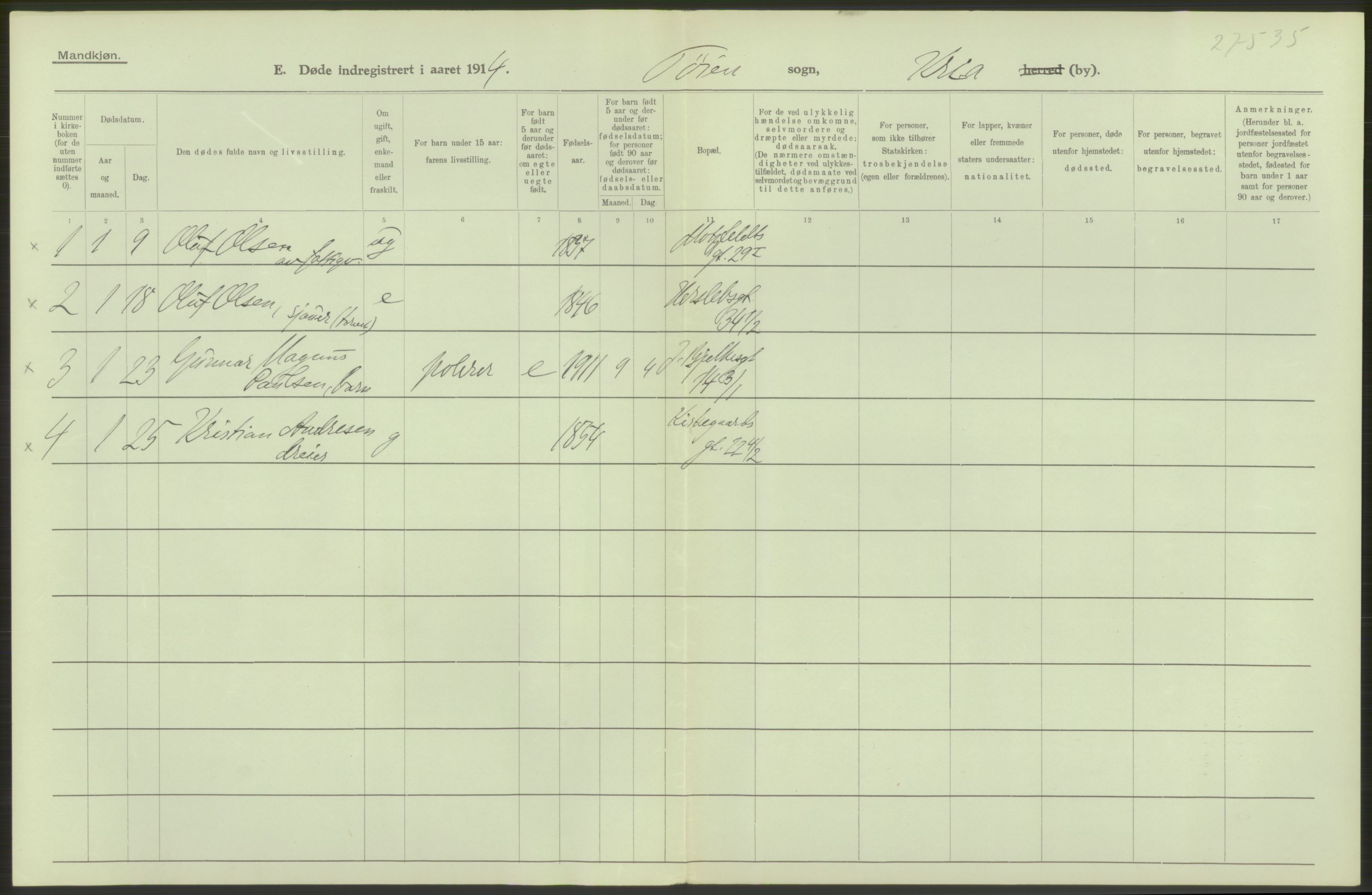 Statistisk sentralbyrå, Sosiodemografiske emner, Befolkning, AV/RA-S-2228/D/Df/Dfb/Dfbd/L0008: Kristiania: Døde, 1914, s. 90