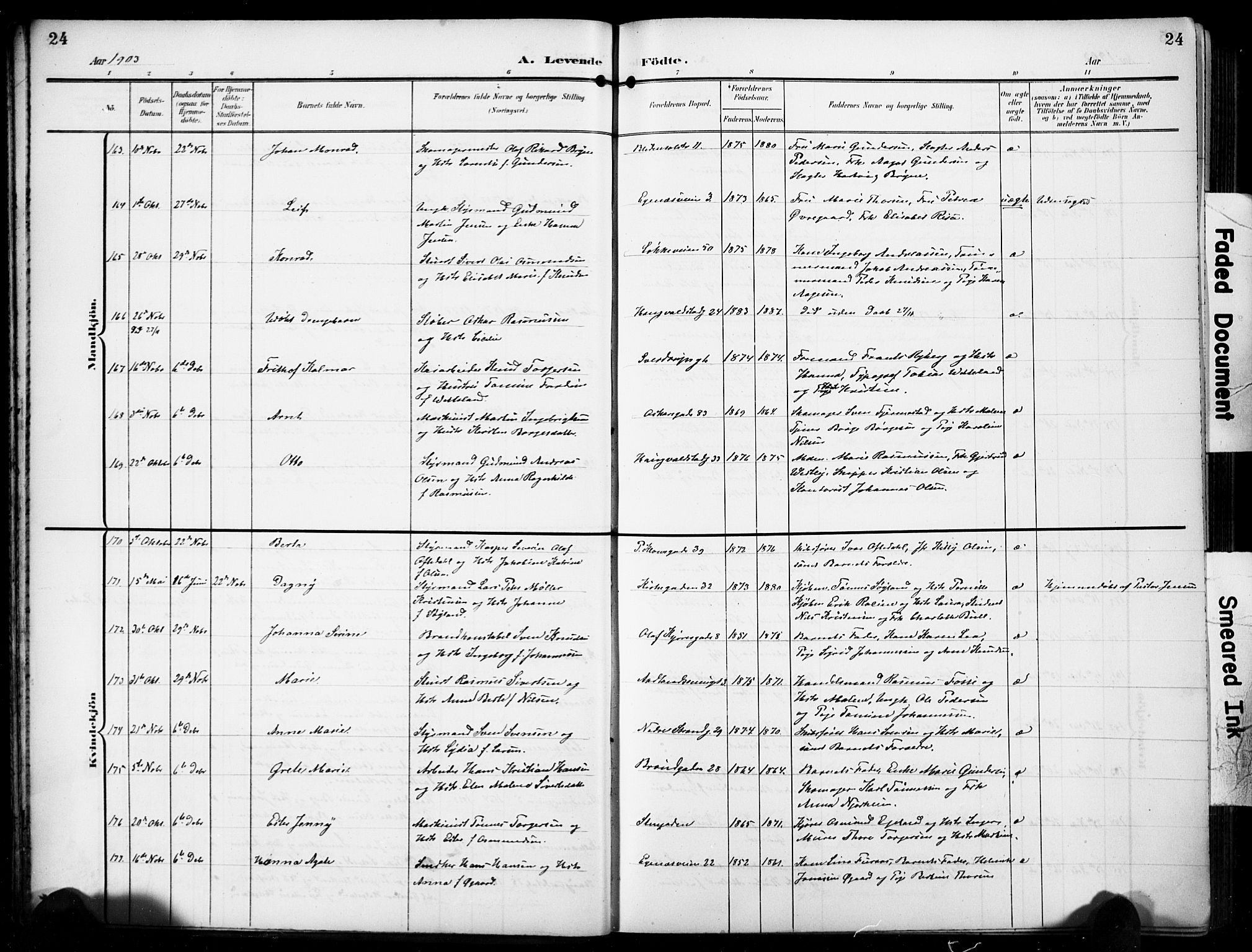 Domkirken sokneprestkontor, AV/SAST-A-101812/001/30/30BB/L0018: Klokkerbok nr. B 18, 1903-1915, s. 24