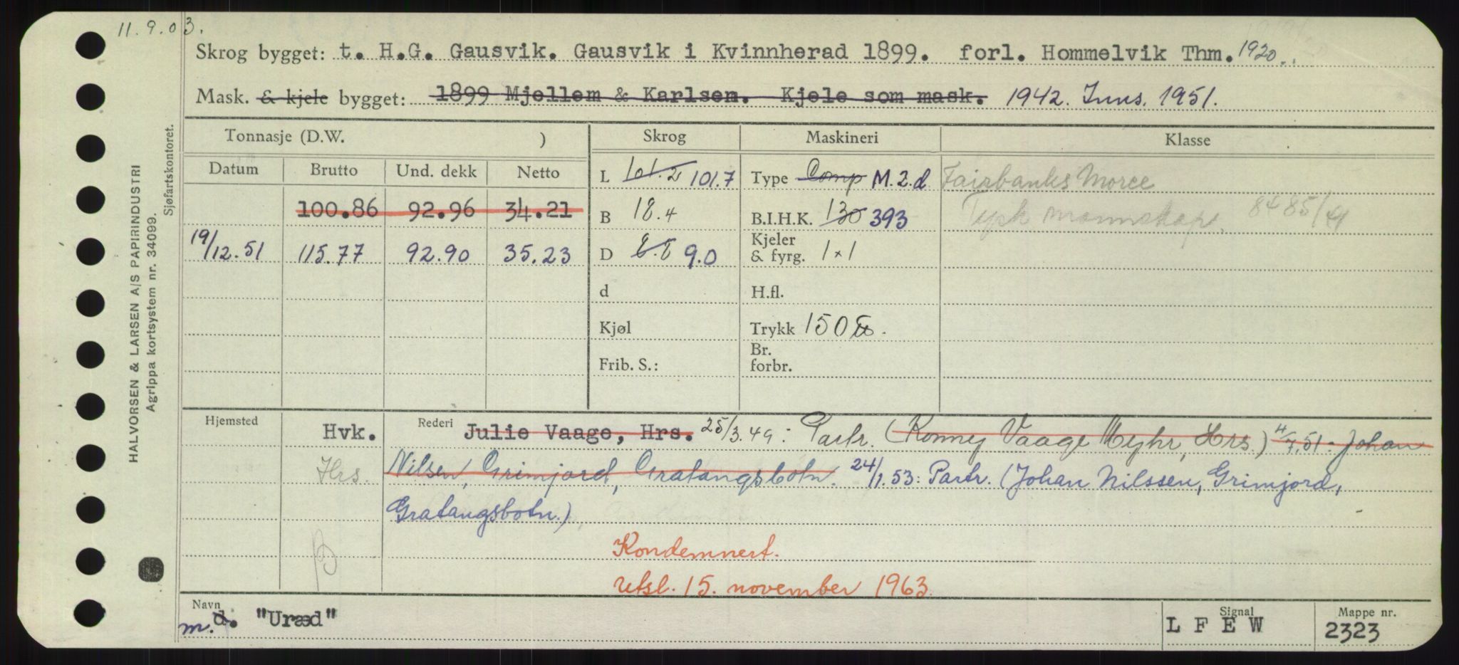 Sjøfartsdirektoratet med forløpere, Skipsmålingen, RA/S-1627/H/Hd/L0040: Fartøy, U-Ve, s. 147