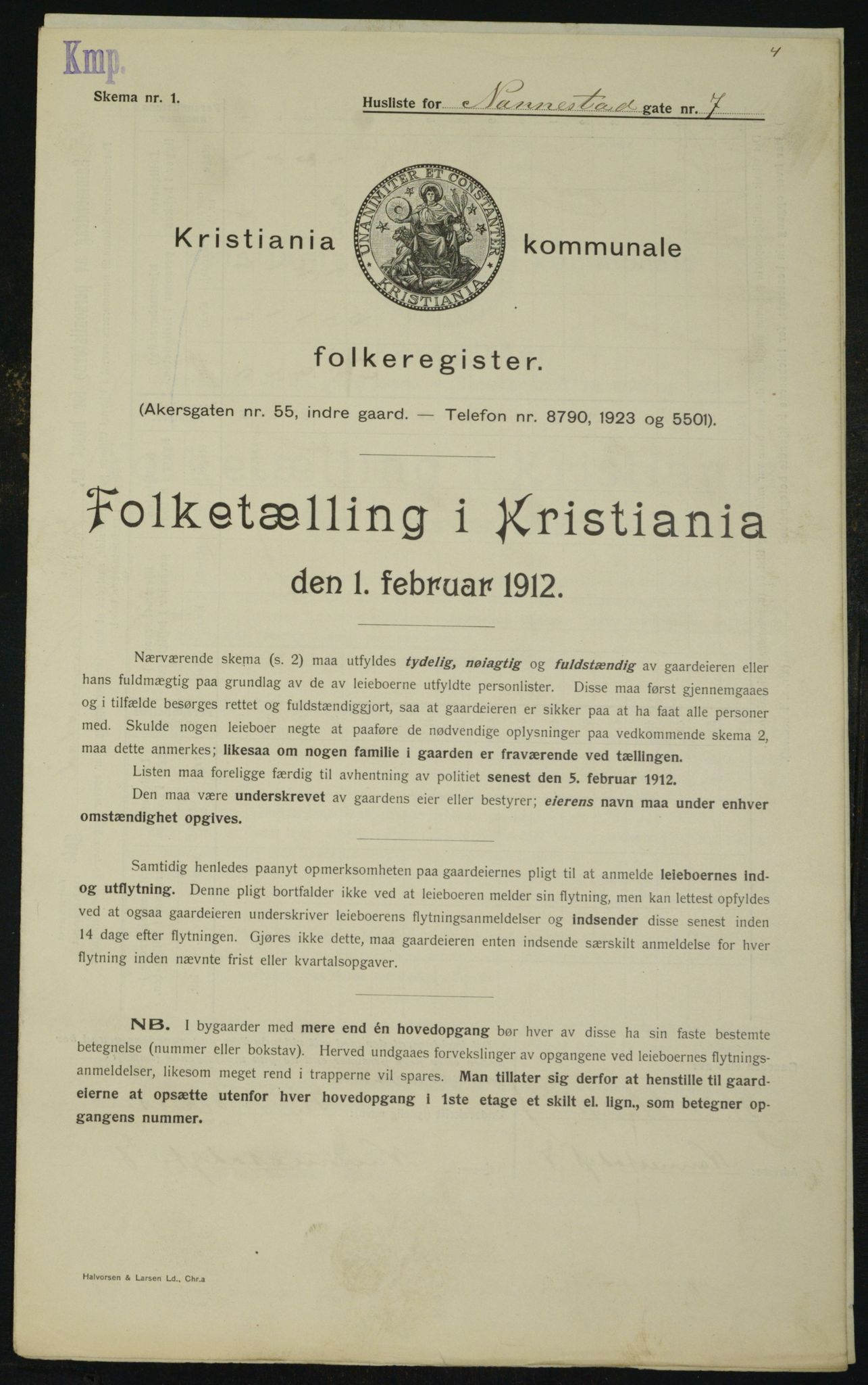 OBA, Kommunal folketelling 1.2.1912 for Kristiania, 1912, s. 69705