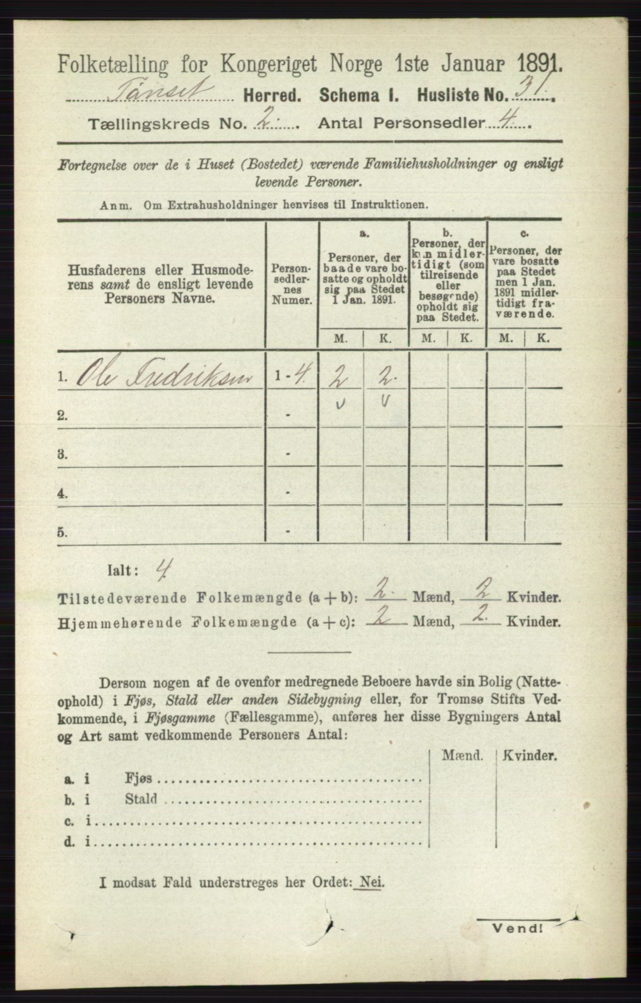 RA, Folketelling 1891 for 0437 Tynset herred, 1891, s. 325