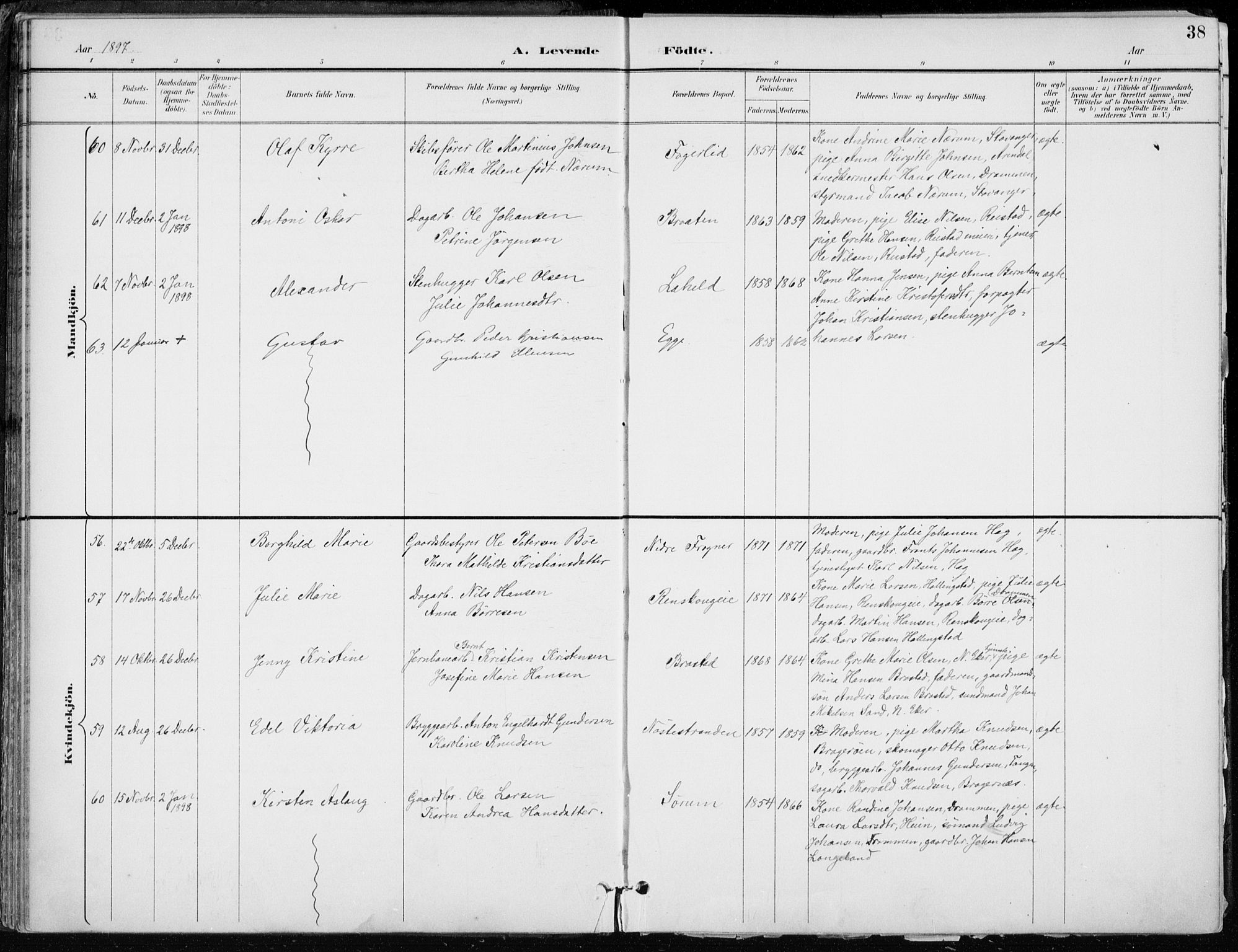 Lier kirkebøker, AV/SAKO-A-230/F/Fa/L0016: Ministerialbok nr. I 16, 1895-1900, s. 38