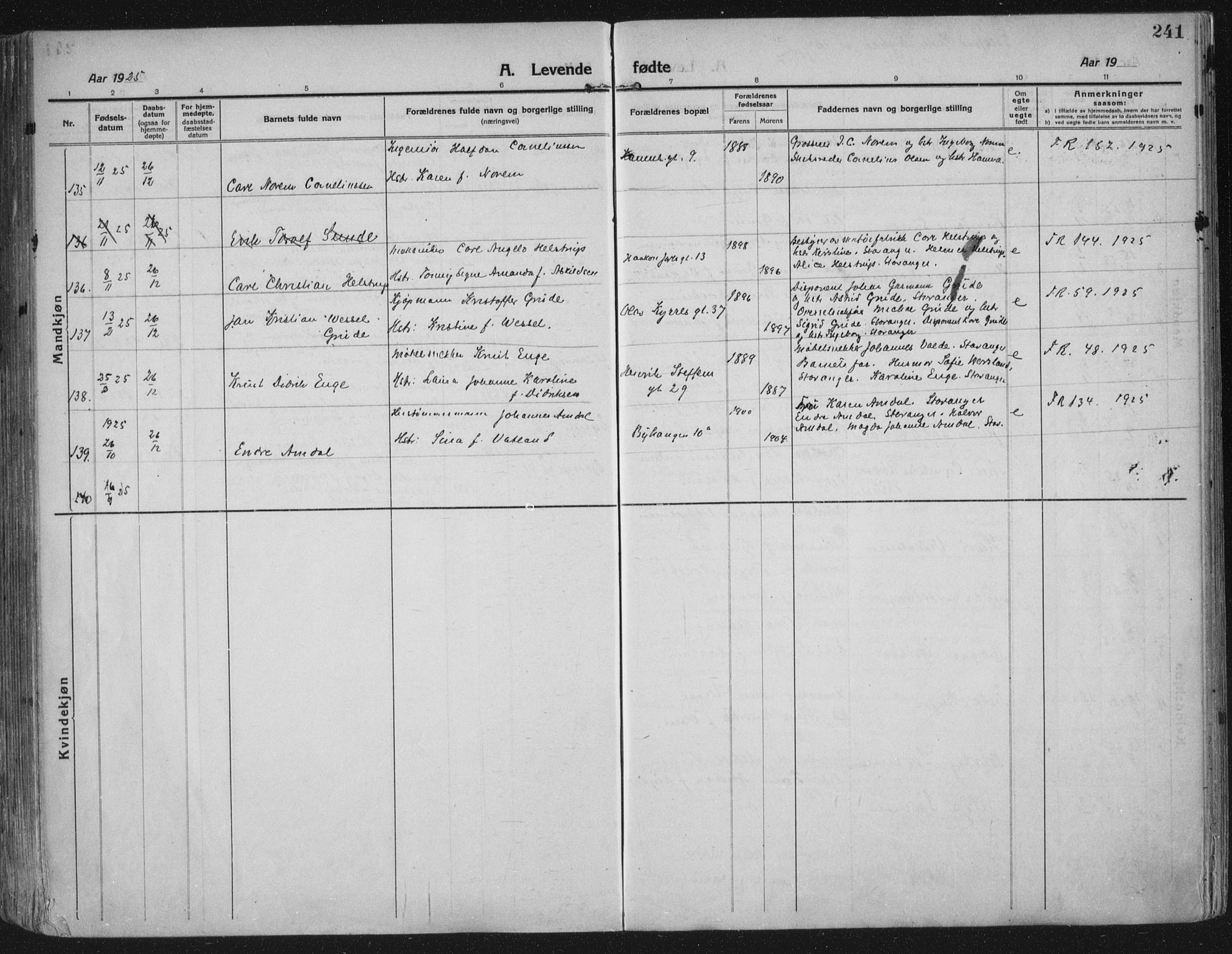 Domkirken sokneprestkontor, AV/SAST-A-101812/002/A/L0018: Ministerialbok nr. A 34, 1915-1929, s. 241