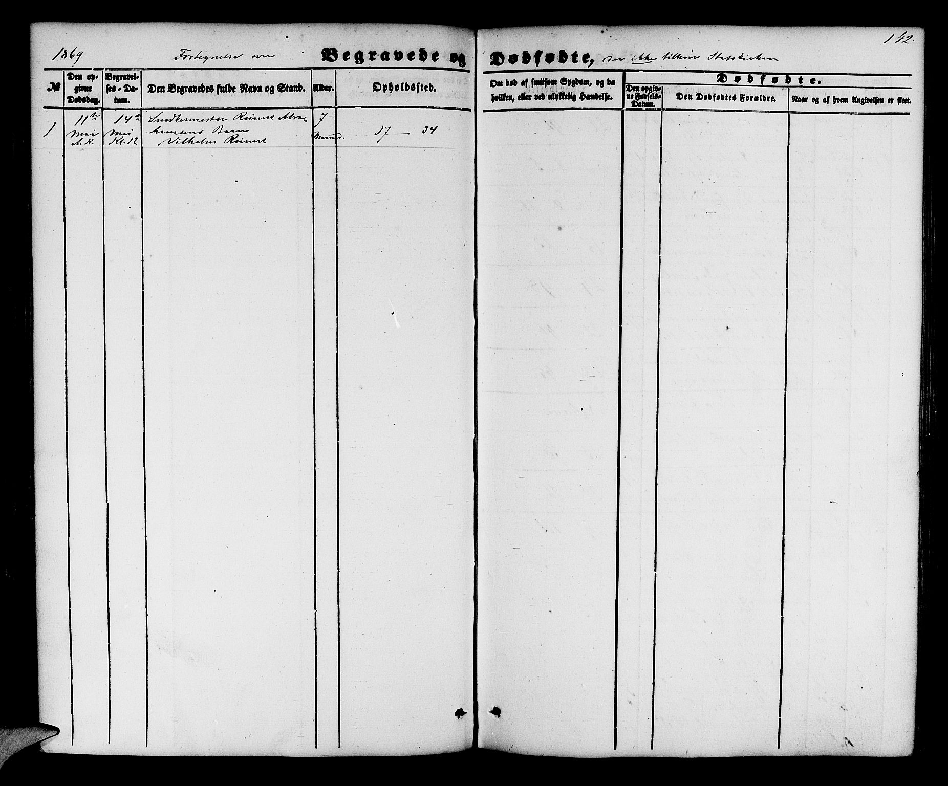 Korskirken sokneprestembete, SAB/A-76101/H/Hab: Klokkerbok nr. E 2, 1851-1871, s. 142