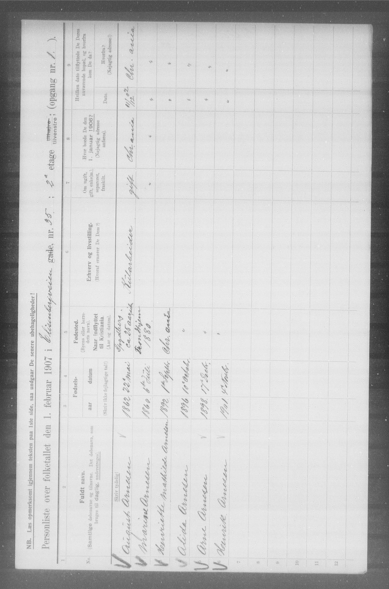 OBA, Kommunal folketelling 1.2.1907 for Kristiania kjøpstad, 1907, s. 10499