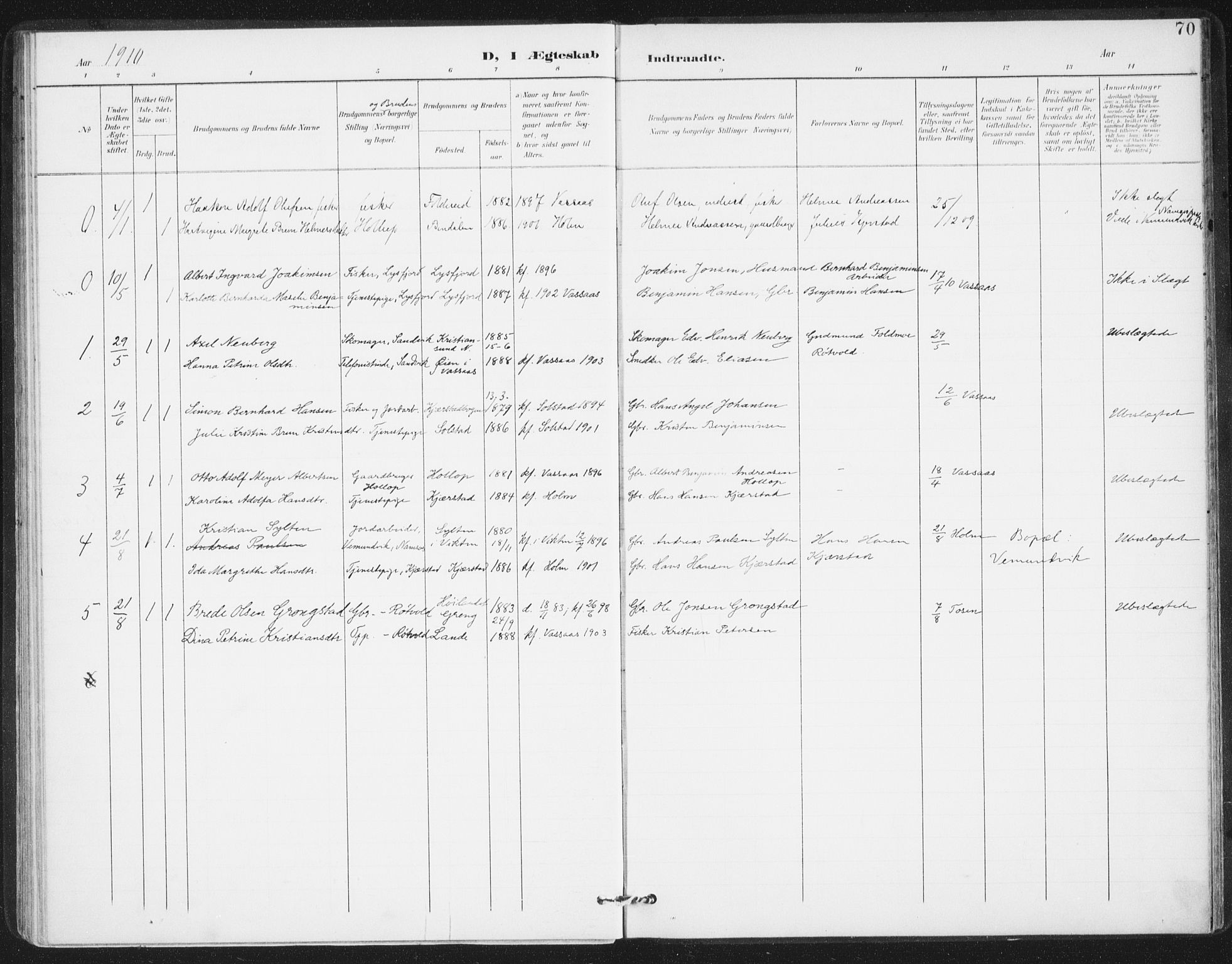 Ministerialprotokoller, klokkerbøker og fødselsregistre - Nordland, SAT/A-1459/811/L0167: Ministerialbok nr. 811A04, 1899-1913, s. 70