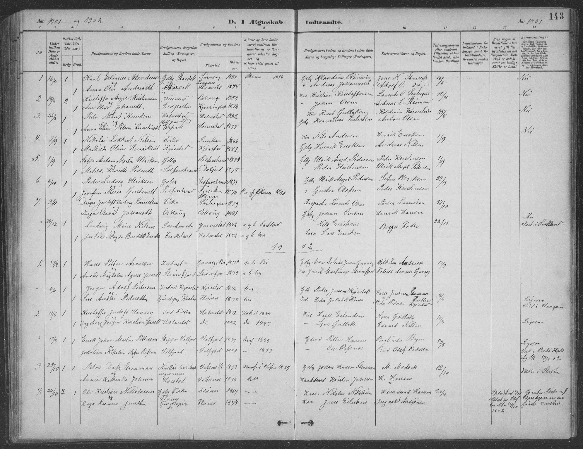 Ministerialprotokoller, klokkerbøker og fødselsregistre - Nordland, AV/SAT-A-1459/890/L1290: Klokkerbok nr. 890C01, 1882-1911, s. 143