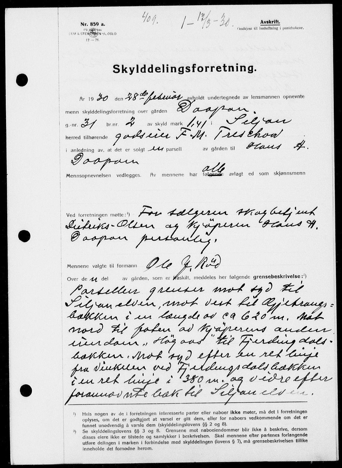 Gjerpen sorenskriveri, SAKO/A-216/G/Ga/Gaa/L0054: Pantebok nr. I 54-56, 1930-1931, s. 409, Tingl.dato: 17.03.1930