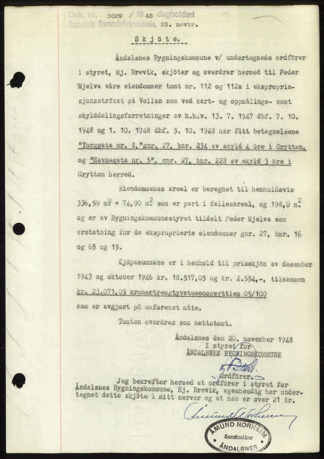 Romsdal sorenskriveri, SAT/A-4149/1/2/2C: Pantebok nr. A27, 1948-1948, Dagboknr: 3029/1948
