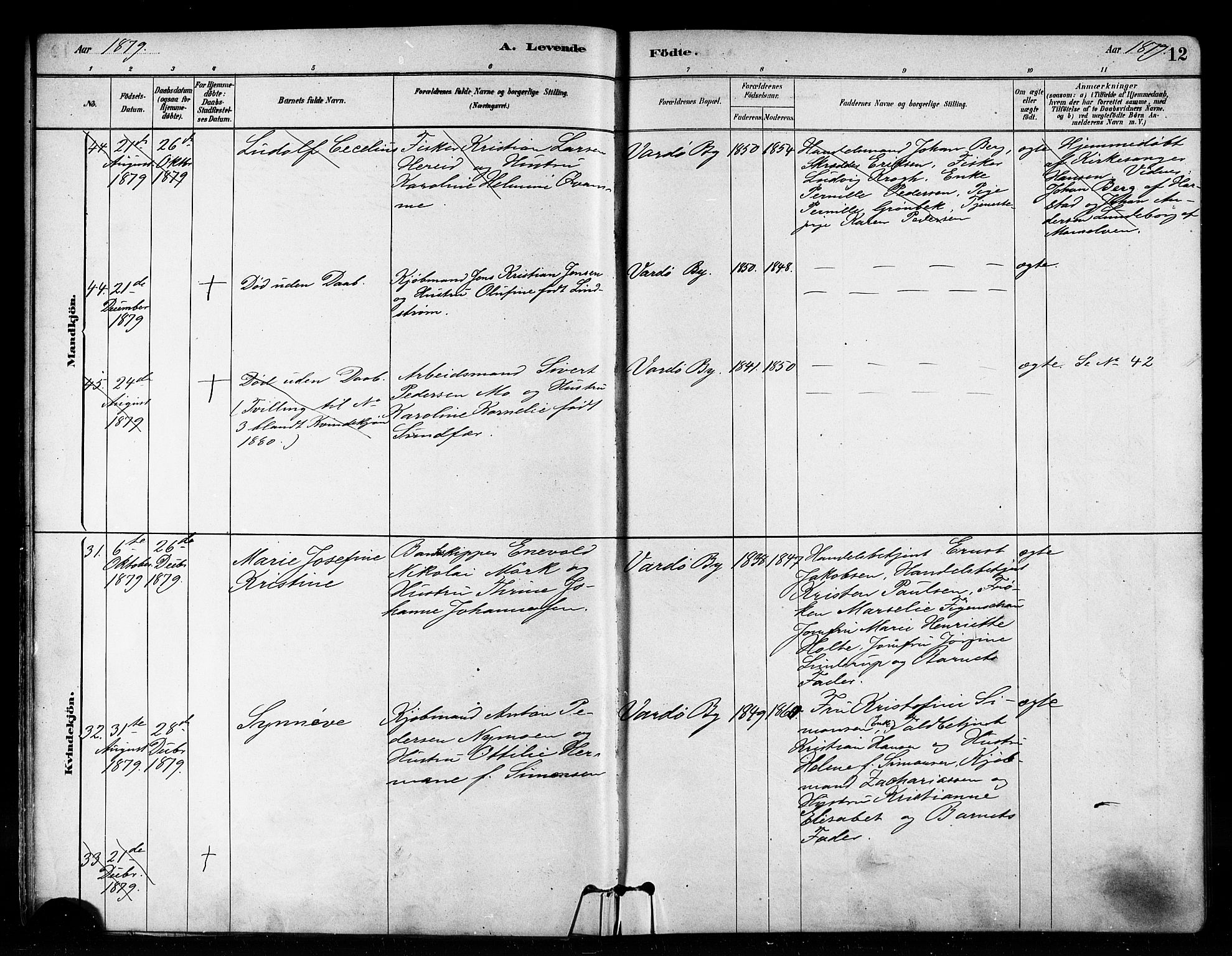 Vardø sokneprestkontor, AV/SATØ-S-1332/H/Ha/L0006kirke: Ministerialbok nr. 6, 1879-1886, s. 12