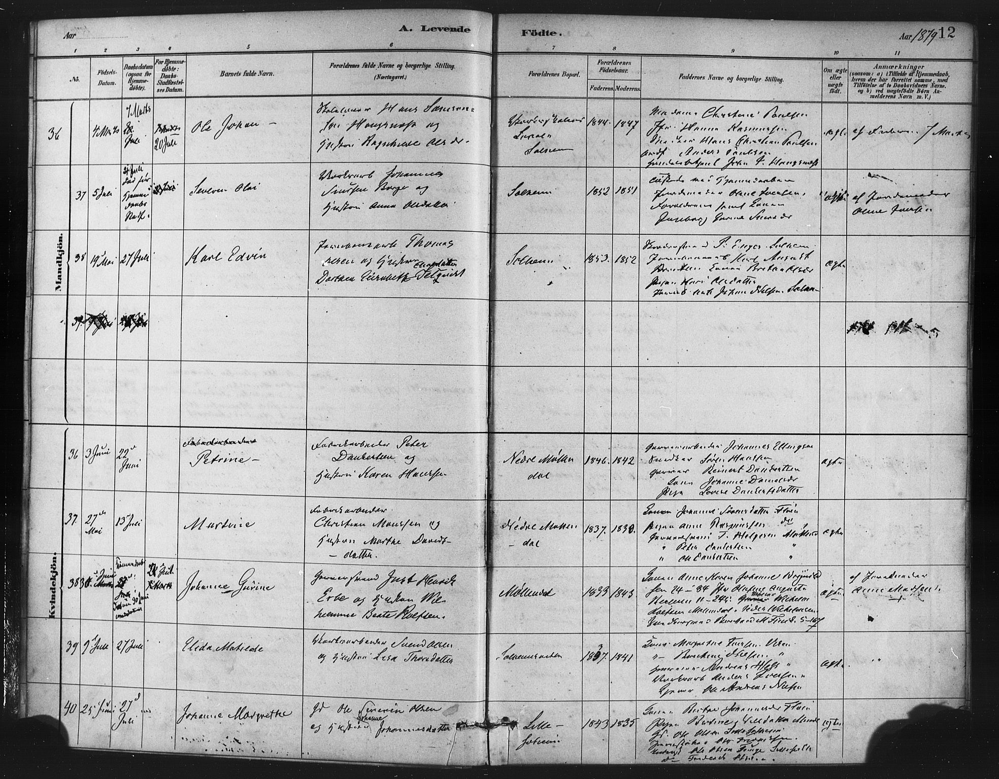 St. Jørgens hospital og Årstad sokneprestembete, AV/SAB-A-99934: Ministerialbok nr. A 7, 1879-1886, s. 12