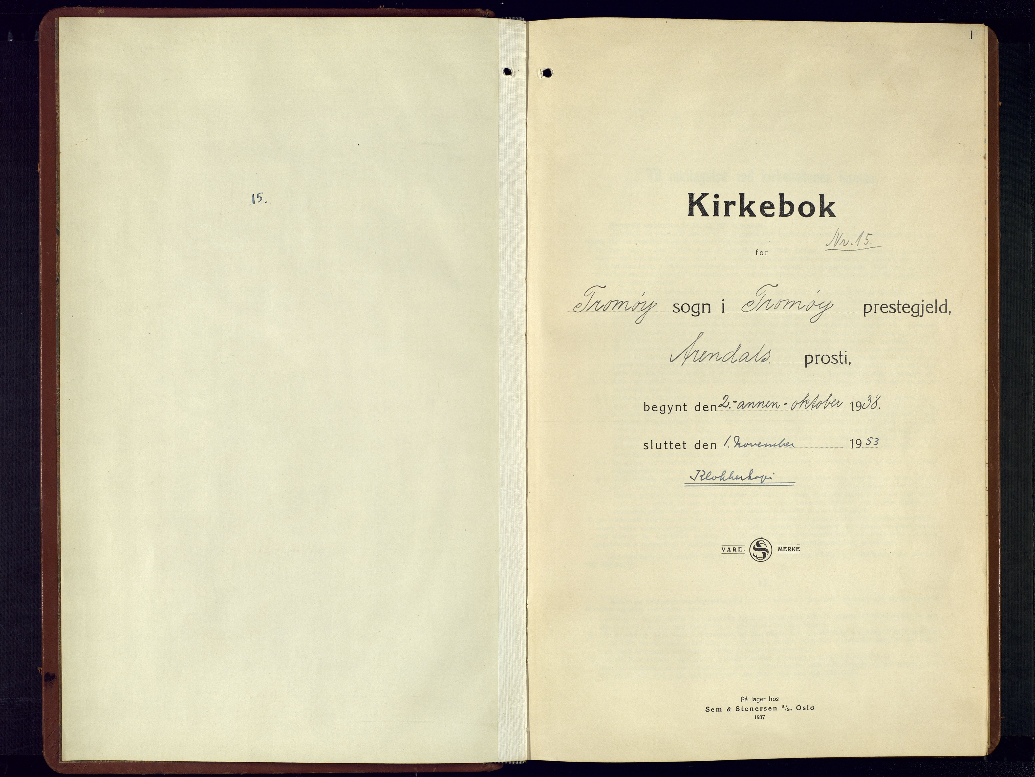 Tromøy sokneprestkontor, SAK/1111-0041/F/Fb/L0009: Klokkerbok nr. B-9, 1938-1952, s. 1